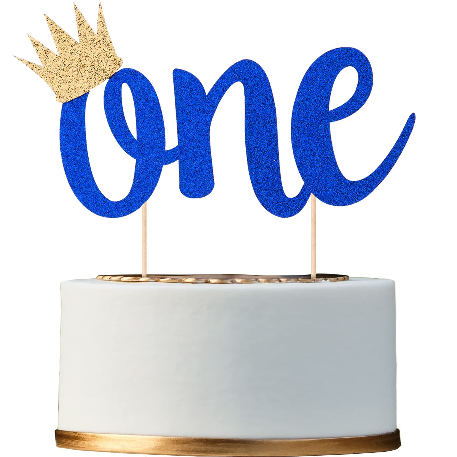 Double Sided One Cake Topper for 1st birthday boy, Royal Blue First Birthday Cake Topper for Boys, Baby Boy One Year Old 1st Birthday Decorations