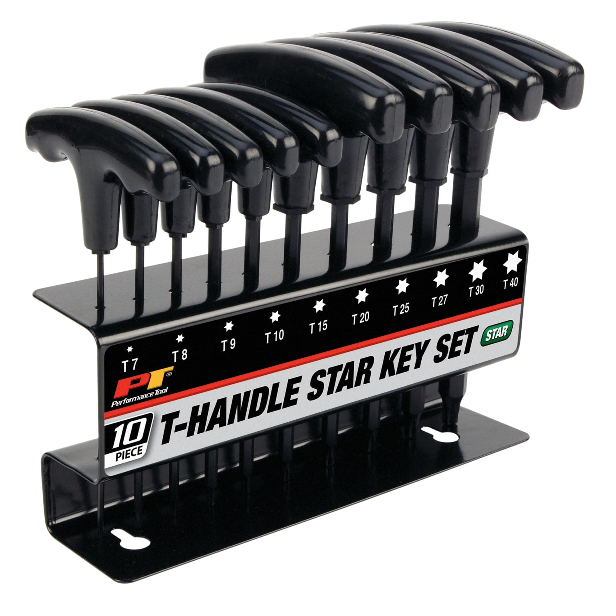 PERFORMANCE TOOL W80276 Star T-Handle Hex Key Set, 10-Piece , Black