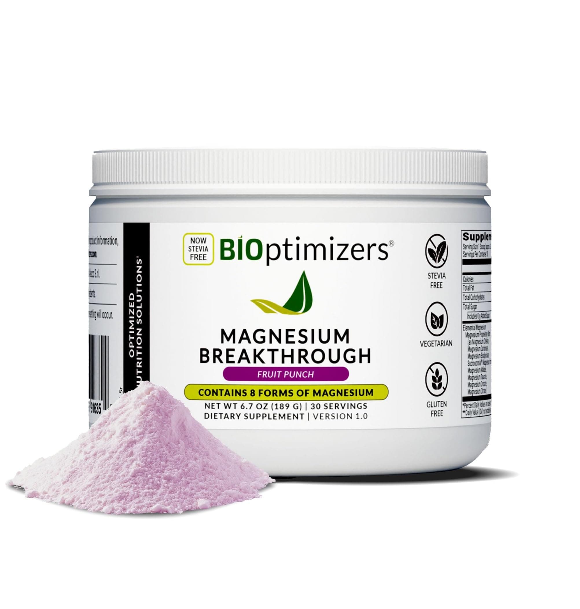 BiOptimizers Magnesium Breakthrough Drink Fruit Punch - 8 Forms of Magnesium: Glycinate, Malate, Citrate, and More - Natural Sleep and Brain Supplement – 5.4 oz (30 Servings)