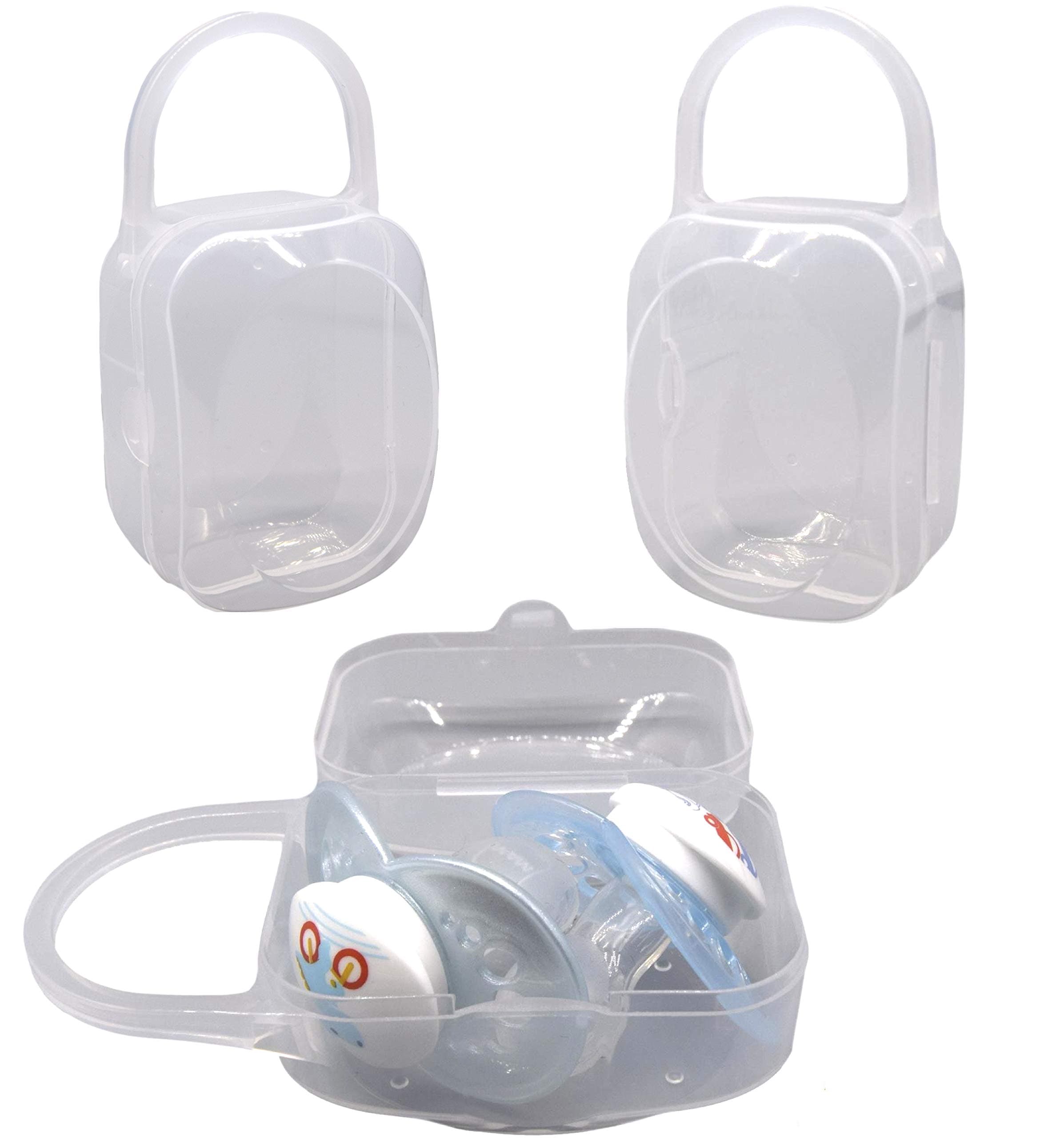 Baby Pacifier Case by Akeekah | 3 Pack Unisex | Premium Quality, Transparent & Safe BPA Free Soothie Pacifier Holder & Paci Container | Nippleshield Carrying Case with Free Eco-Friendly Mesh Bag