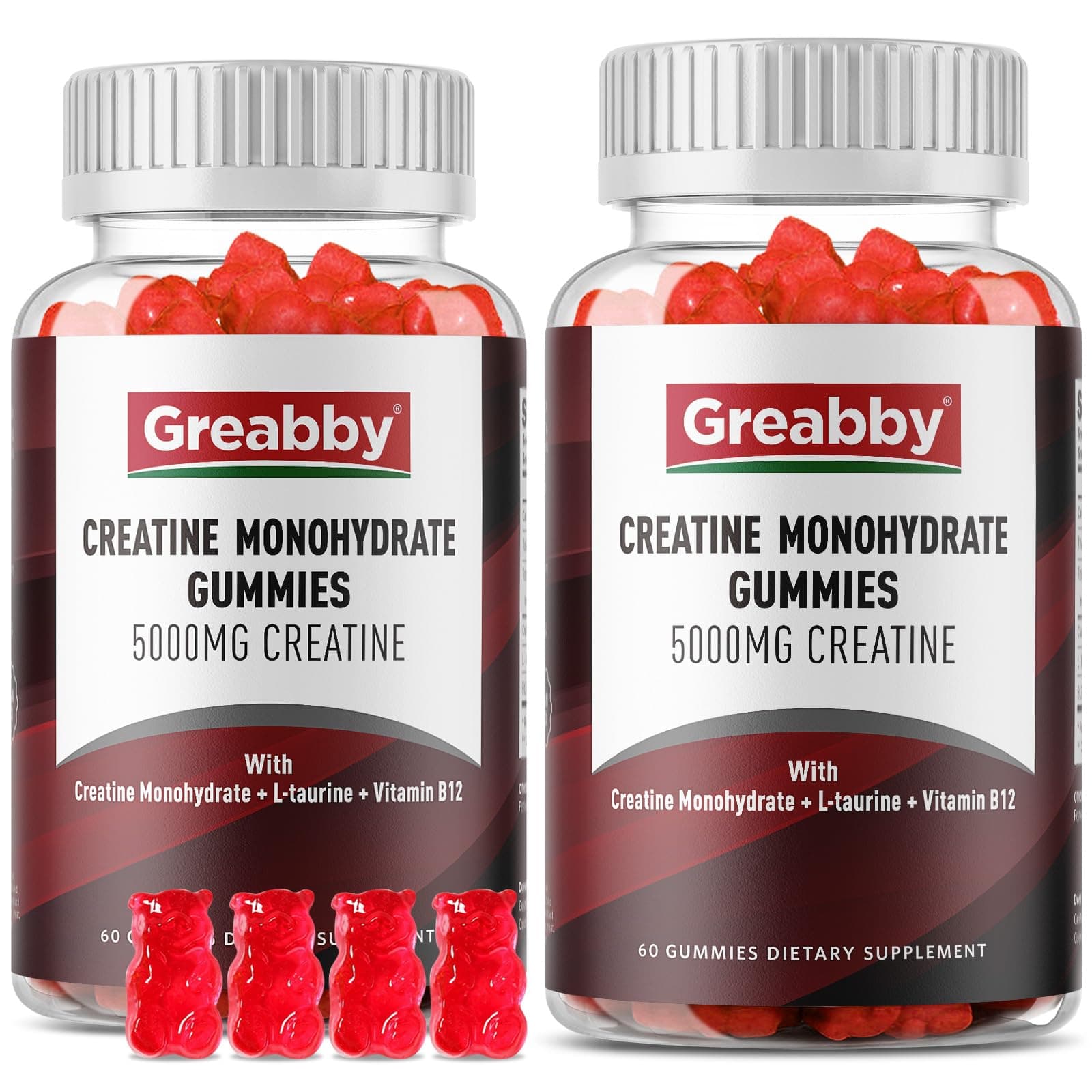 Creatine Monohydrate Gummies - 5g Creatine Monohydrate with L-Taurine, B12, Mixed Berry Flavor, 120 Count