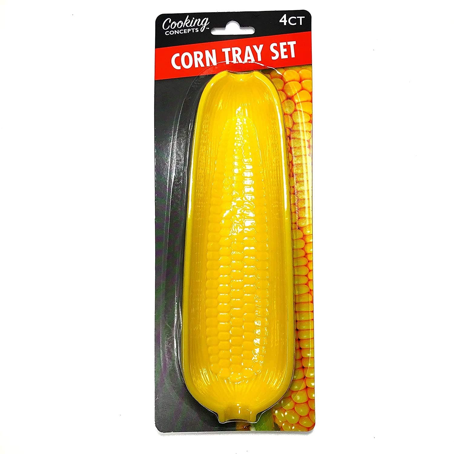 Cooking Concepts Corn on the Cob Tray Set, 4 Trays, Yellow, Plastic, Rectangular, 9.5'L x 3'W x 1.3'H