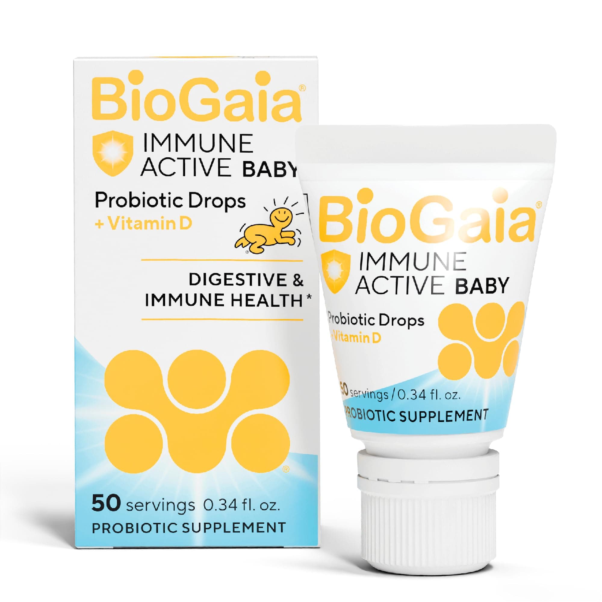 Immune Active Baby Probiotic Drops + Vitamin D | for Babies & Toddlers 0-36 Months | Supports Digestive & Immune Health | Allergen, Dairy, Soy & Gluten Free | 50 Day Supply