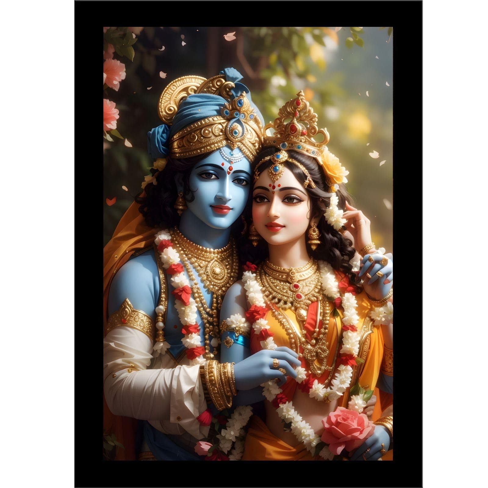 Great More wood Small Size Radha Krishna Photo frame for Wall Decoration God Radha Krishna Photo Framed Painting Wall Frames Pooja Room -5x7 inch-112, Rectangular, Black