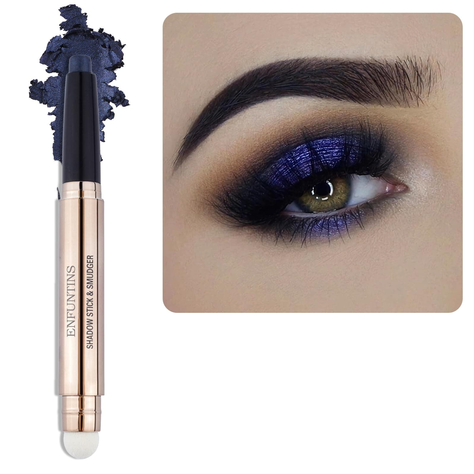 Cream Eyeshadow Stick, Long-Lasting, Crease-Proof Eyeshadow with Built-in Smudger Eye Shadow Midnight Blue