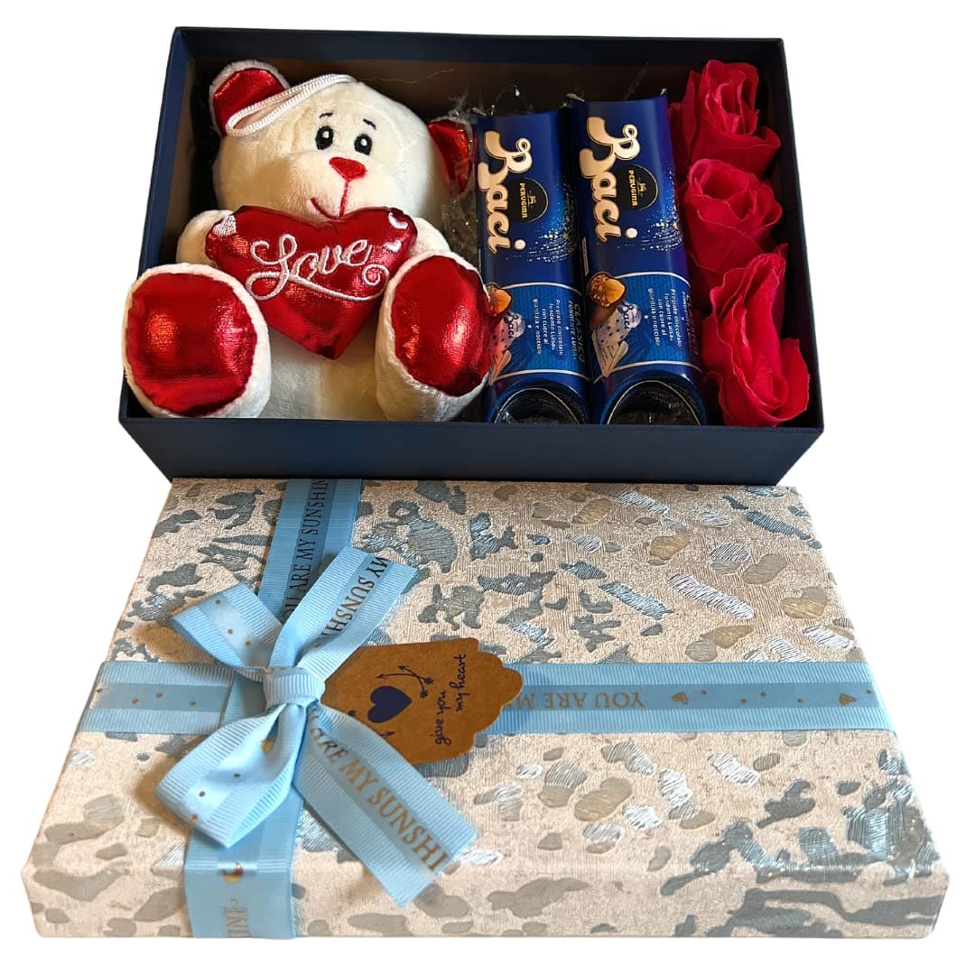Baci Perugina Women's Gift - Plush Teddy Bear 16 cm + 2 Tubes Baci Perugina + Rose Cloth + Gift Box (Teddy)