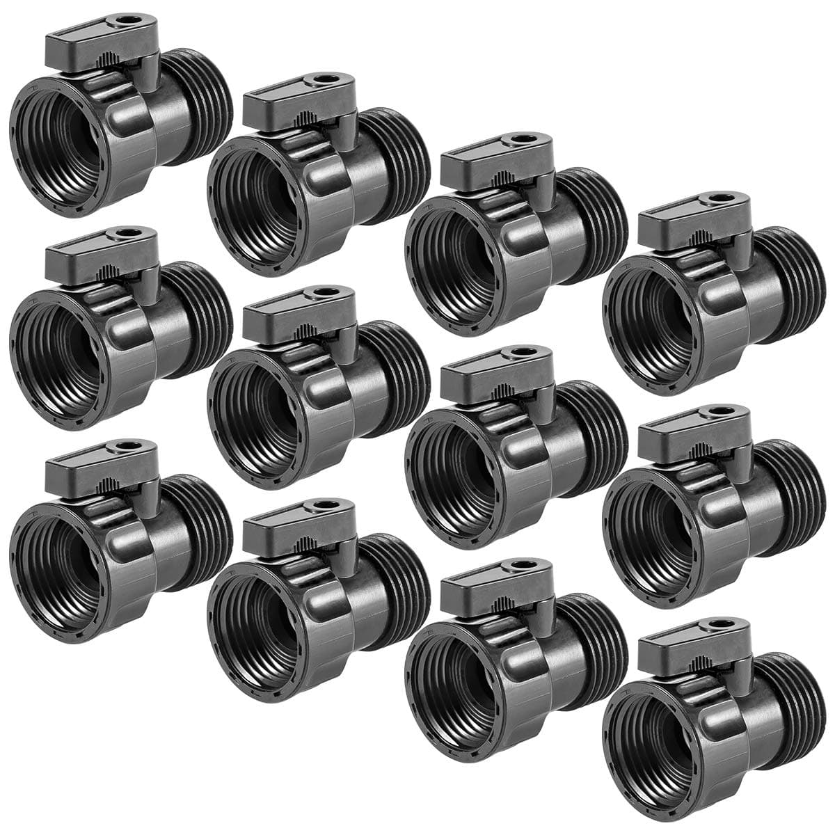 12 Pack 3/4'' Plastic Garden Hose Shut Off Valve - Standard Shutoff Ball Valve Thread Connector Coupling for Telescopic Pipe, Gun, and Water Control