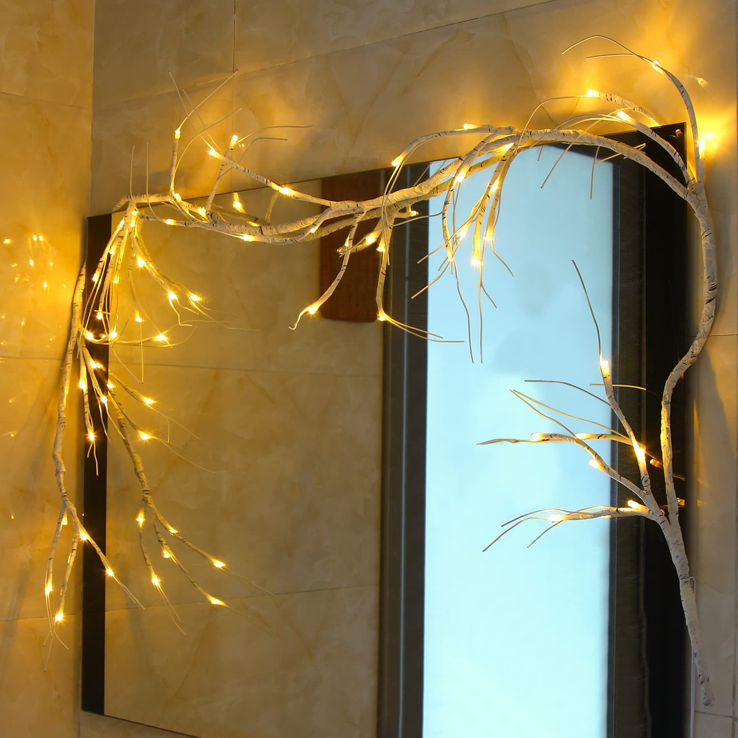 DERAYEE Christmas Decorations 1.8m/5.9ft White Garland with 48 LED Battery Operated Lights Waterproof Lighted Willow Vine Twig for Indoor Home Garden Wall Fireplace Party Decorations