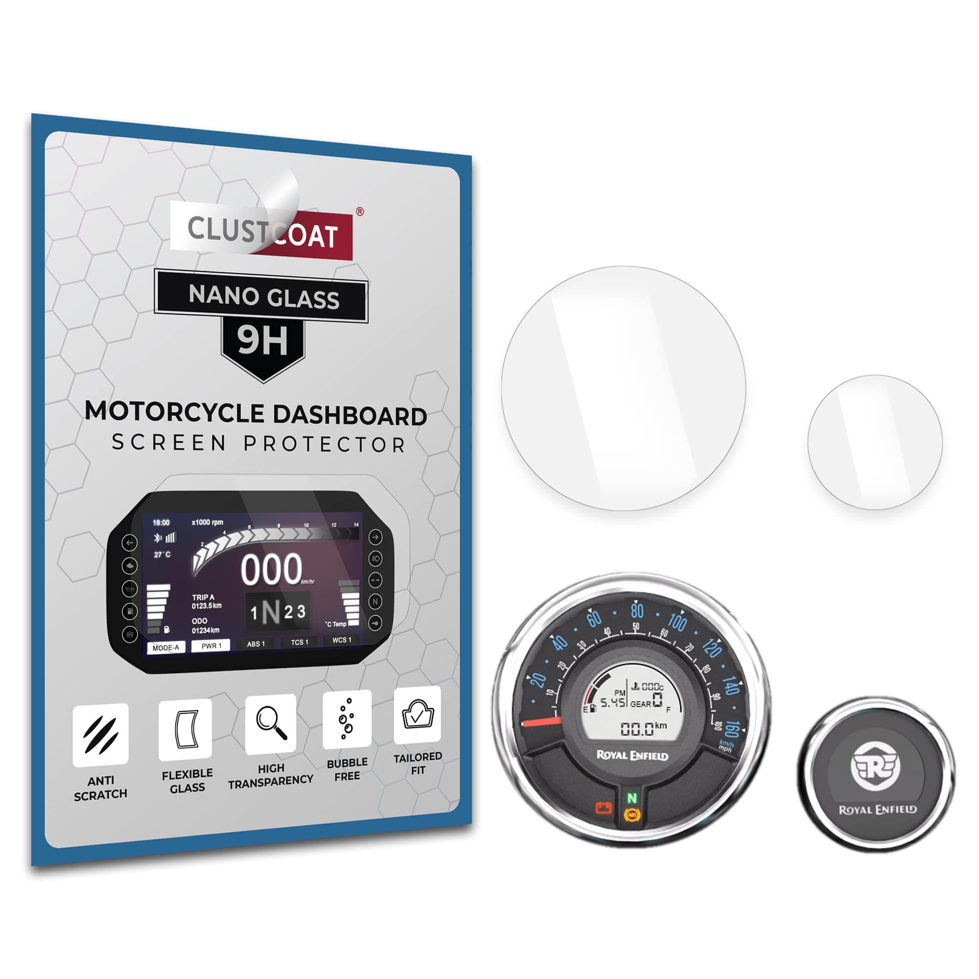 Nano Glass Motorcycle Dashboard Instrument Cluster Screen Protector for Royal Enfield Meteor 350 / Scram 411 (with Tripper Module)