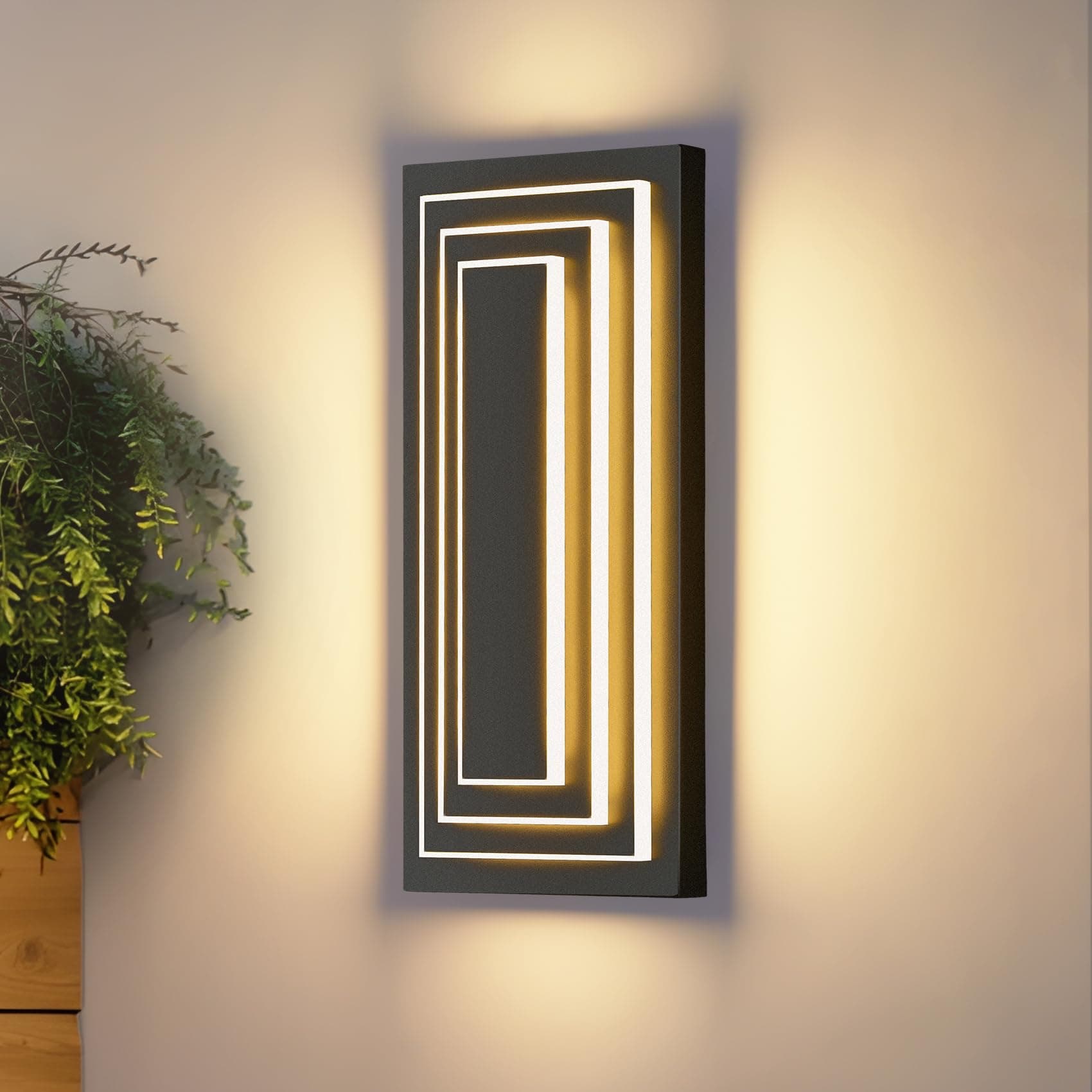 15.7 in Long Outdoor Wall Lights,3-Tier Large Exterior Lighting Fixtures,LED Front Porch Lights,Waterproof Outdoor Garage Lights,3000K Warm White 3000K Modern Acrylic Wall Sconce,24W,1 Pack