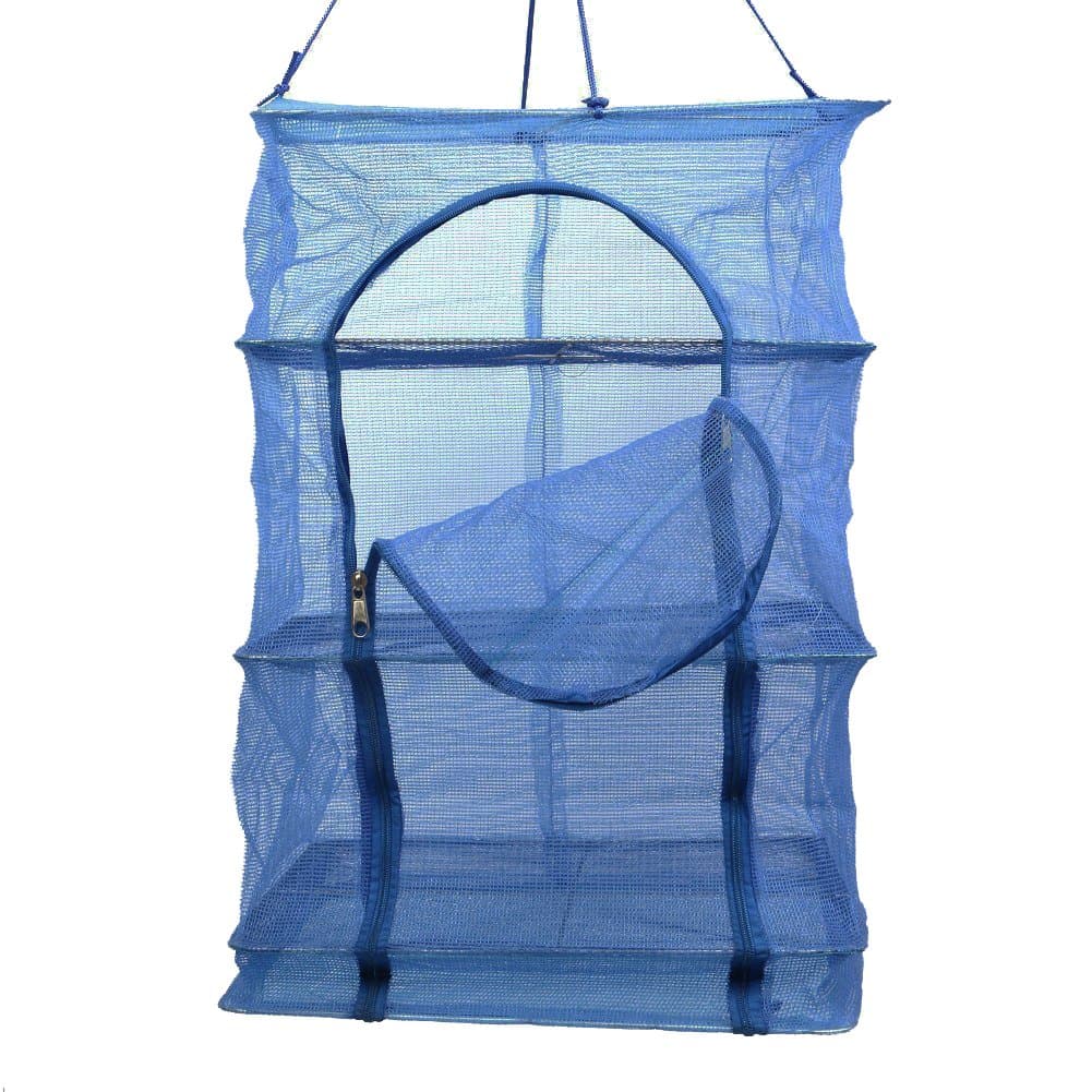 Winterworm 3 Layer Non-Toxic Nylon Netting Collapsible Mesh Hanging Drying Dry Rack Net Food Dehydrator Receive Storage Carrying Bag-Blue (35X35Cm/13.8X13.8Inch)