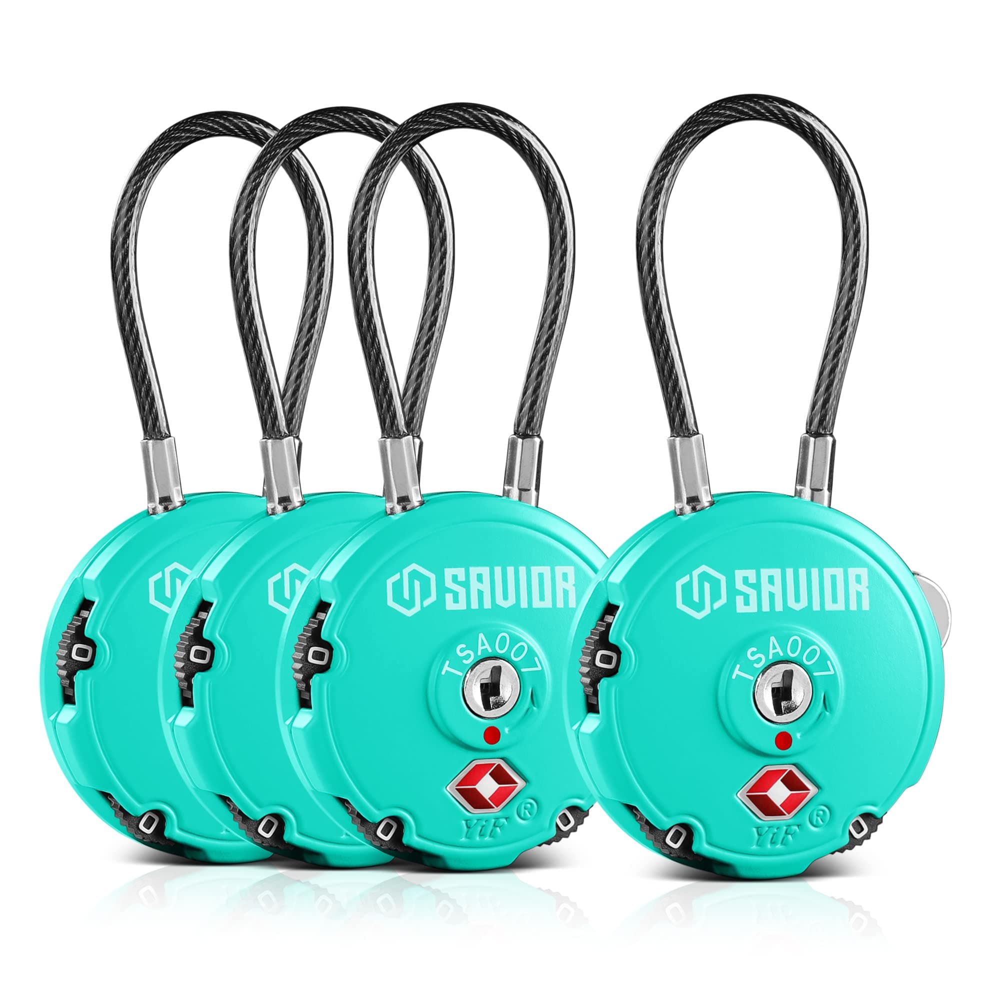 Savior Equipment Quality TSA-Approved 3-Digit Combination Cable Travel Luggage Locks for Rifle Bag Firearm Gun Case Accessories Ammo Boxes Outdoor Storage, Savior Teal, 4-Pack