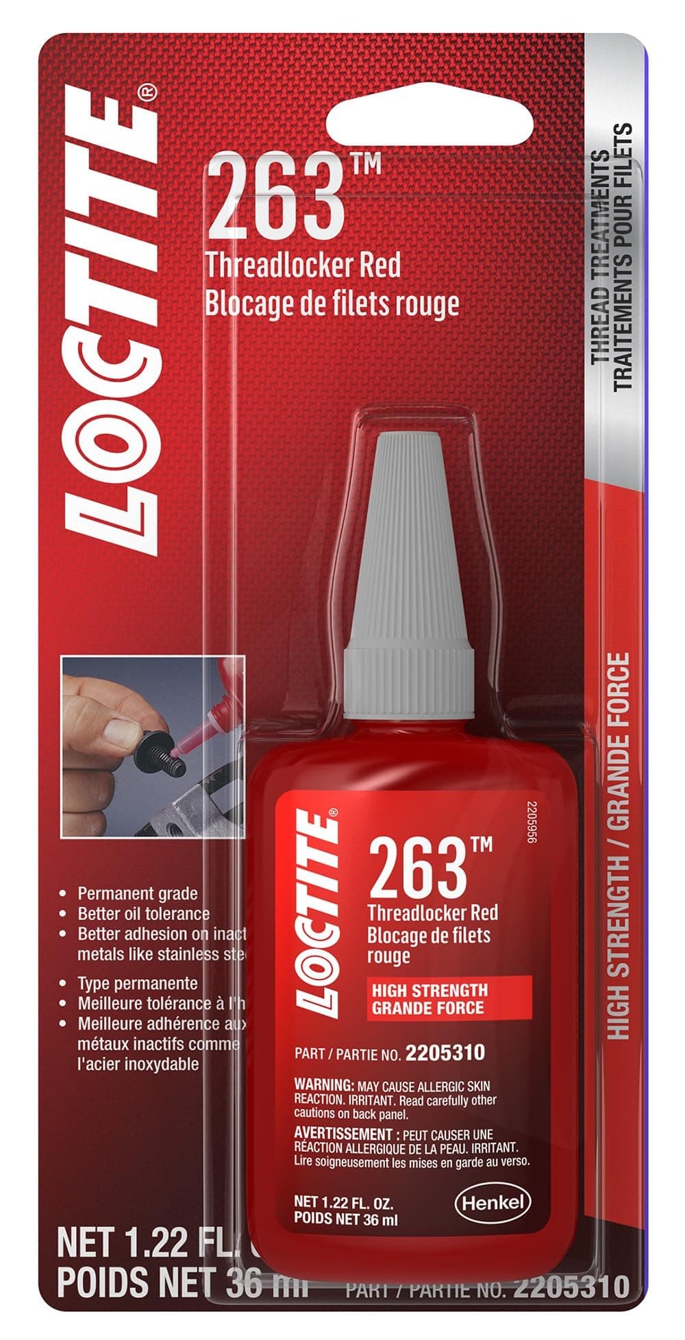 263 Automotive Threadlocker Red – High Strength Thread Lock, General Purpose Applications, Oil Tolerant, Fluorescent - 36 ml, 1 Pack