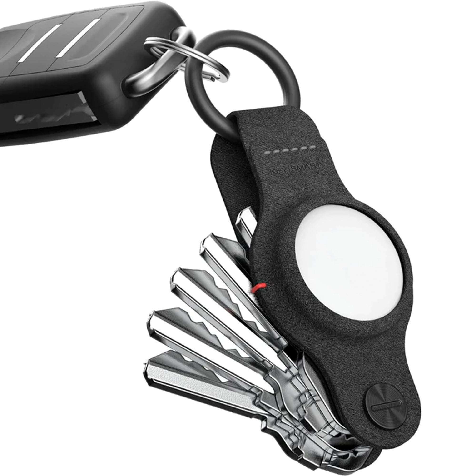 KeySmart Compact Key Holder Compatible with Airtag - Key Organizer and Case Replacement for Airtag - Includes Keyring to Attach Car Key Fob, Black, up to 5 Keys