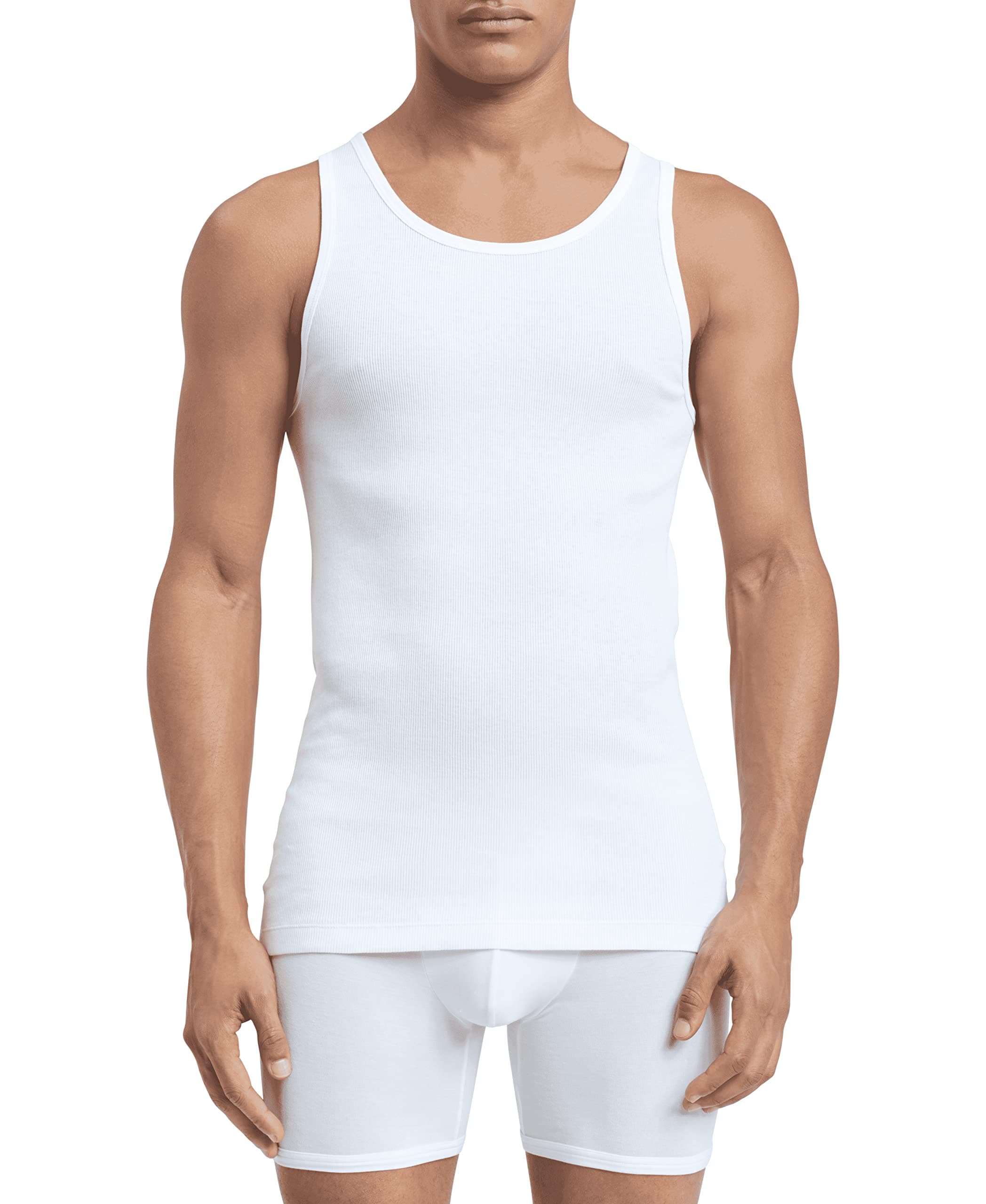 Calvin Klein Men's Cotton Classics 5-Pack Tanks, 3 White, 2 Grey Heather- Tank, Large