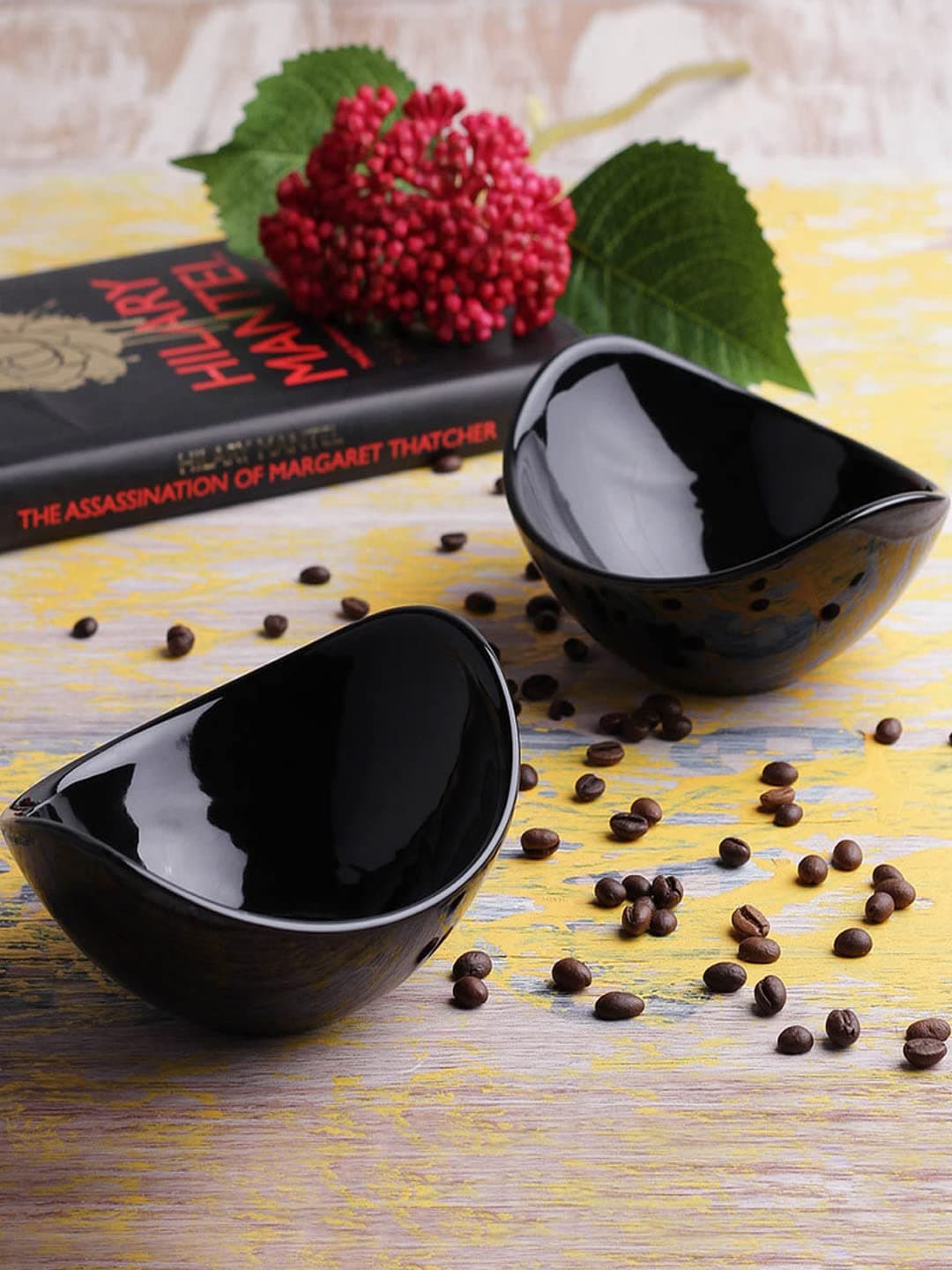 VarEesha Ebony Microwave & Dishwasher Safe Small Ceramic Bowl Set of 2 | Dishwasher Safe BPA & Lead-Free Snack Bowls |250 ML | Black