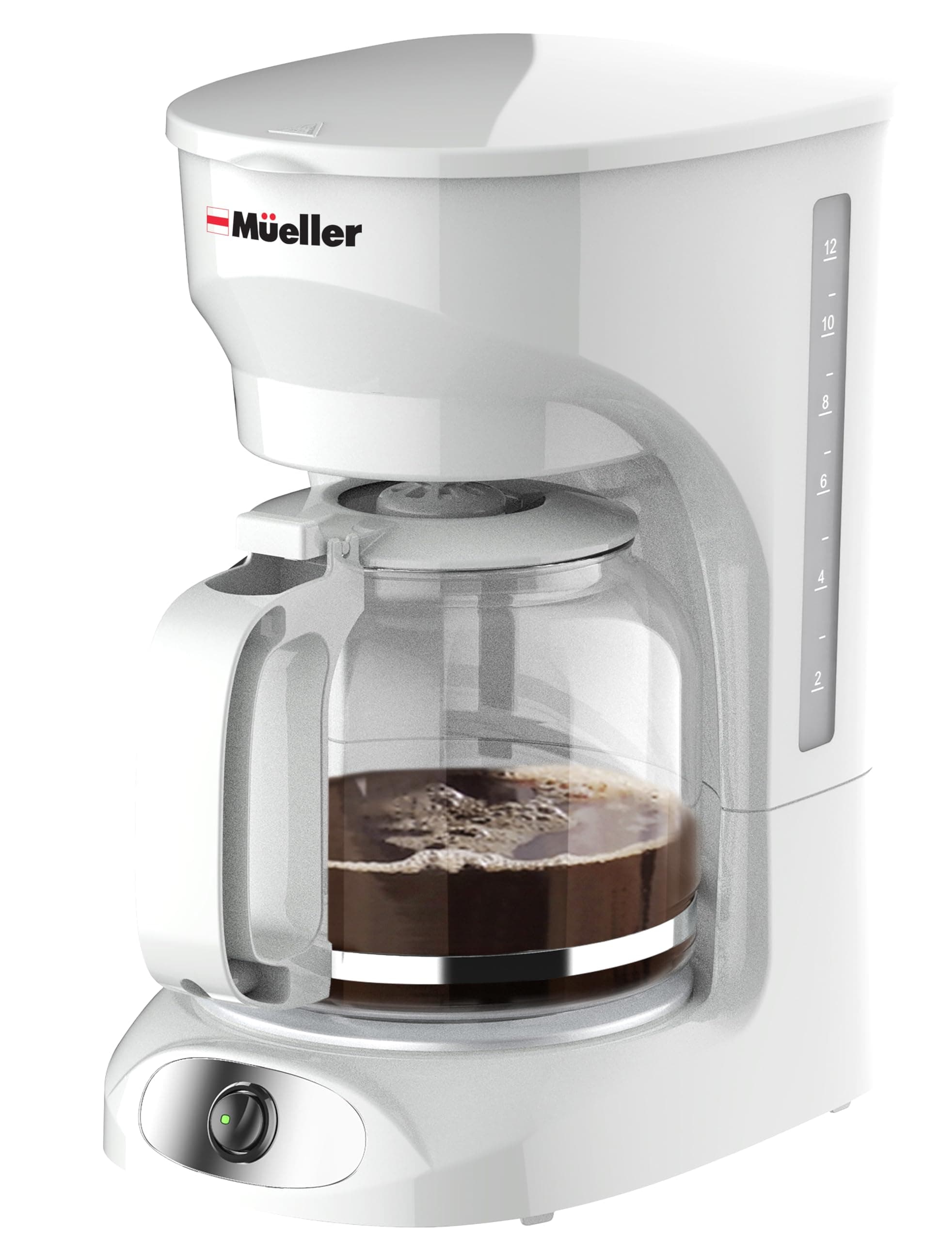 MUELLER HOME 12-Cup White Coffee Maker - Borosilicate Carafe, Auto-Off, Reusable Filter, Anti-Drip, Keep-Warm Function, Clear Water Level Window, White Kitchen Accessories