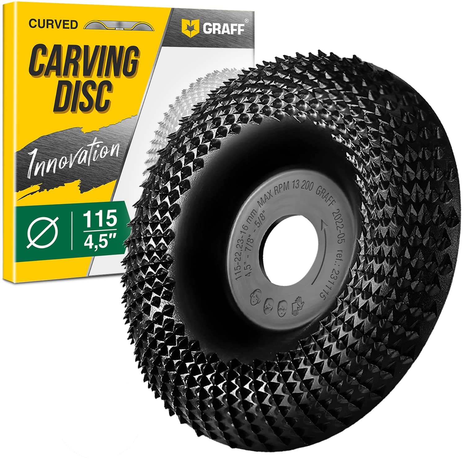 GRAFF Premium Wood Carving Disc 4 1/2 Inch for Angle Grinder – Shaping and Grinding Wheel for Wood, Softwood, Hardwood – Woodworking Angle Grinder Attachment with 7/8" – 5/8" Arbor