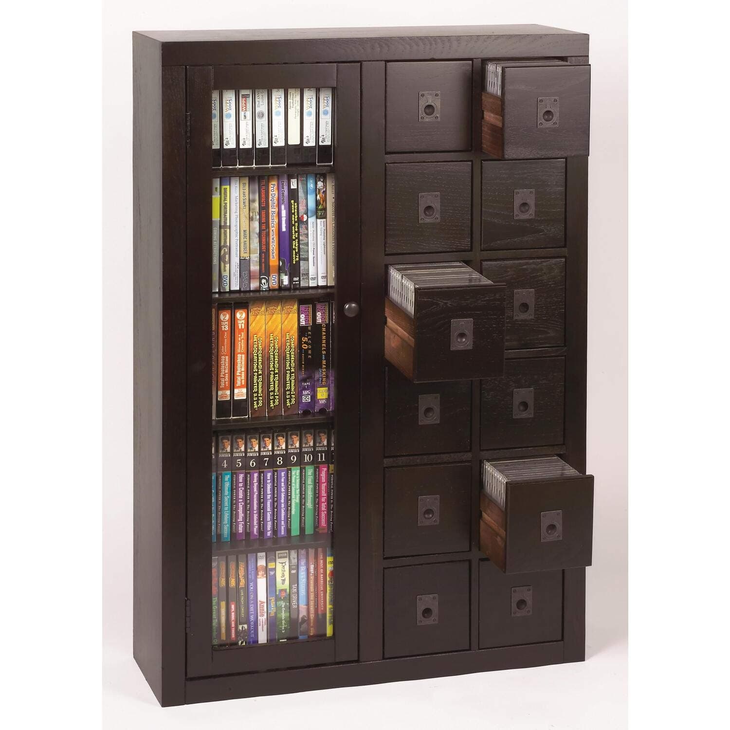 Leslie Dame Glass Door Solid Oak Multimedia Storage Cabinet, Espresso