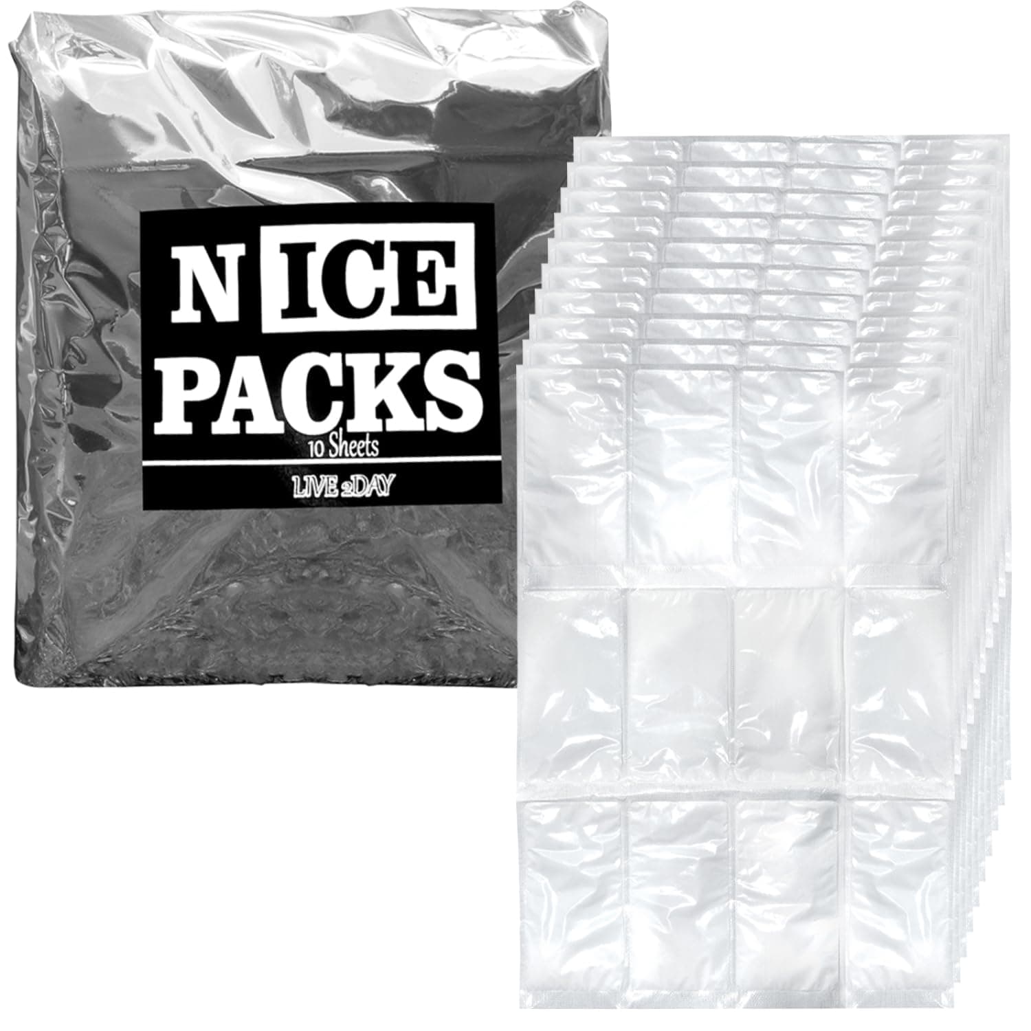 Nice Packs Reusable Dry Ice Packs for Coolers, Lunch Boxes, Frozen Food Shipping - Flexible and Long Lasting (10 Large Sheets)