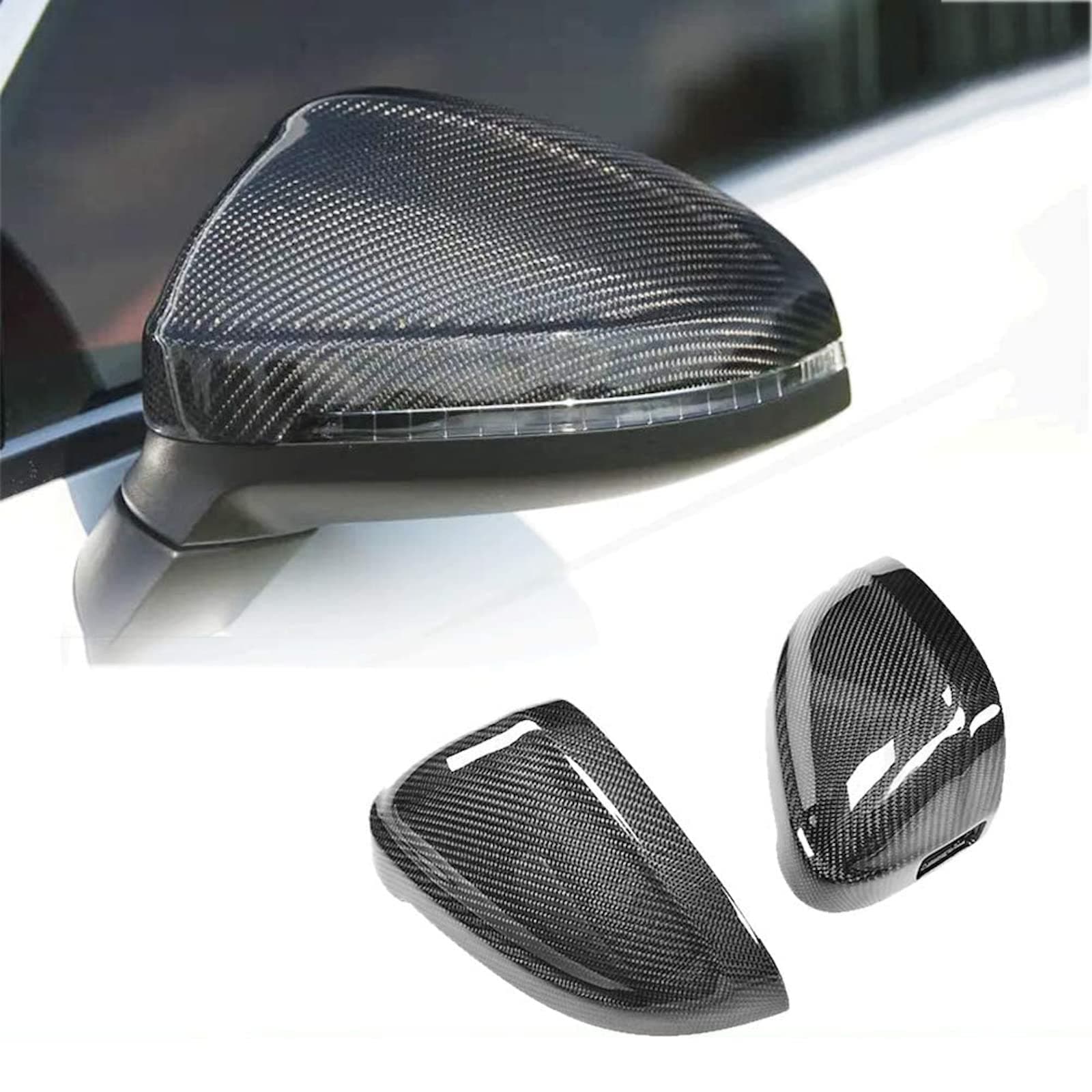 Real Carbon Fiber Mirror Covers For Audi A4 B9 S4 A5 S5 RS5 2017-2024 2PCS L+R Side Replacement Mirror Caps (With Side Lane Assist)