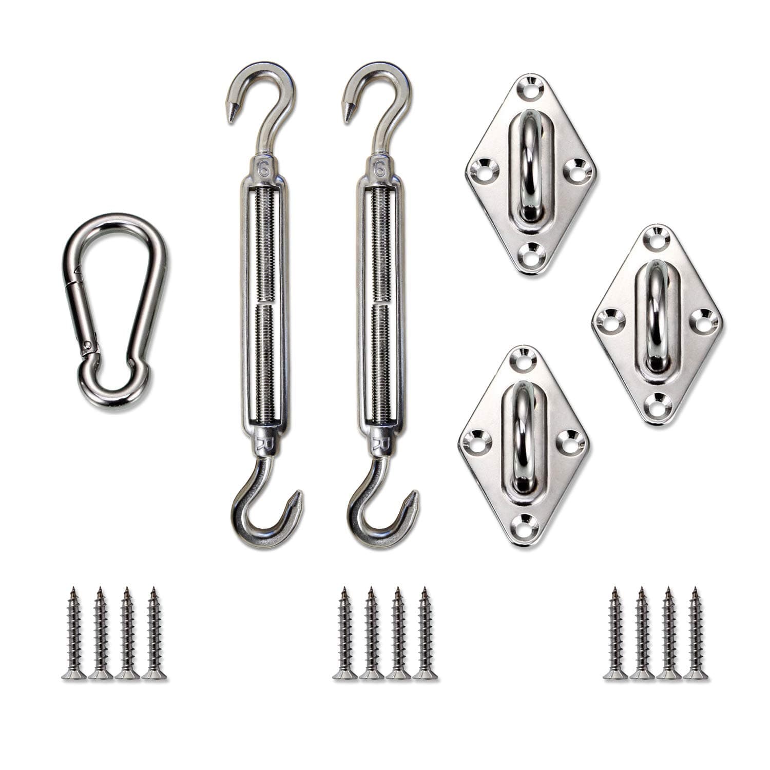 Windscreen4less Sun Shade Sail Hardware Kit - 6 Inches - Super Heavy Duty - for Triangle Sun Shade Sail