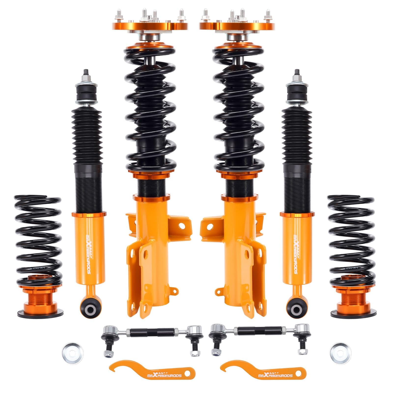 Coilovers for Ford Mustang 2005-2014, Height Adjustable Coilovers Suspension Kit, Preset Damping Shock Absorber Lowering Kit Gold