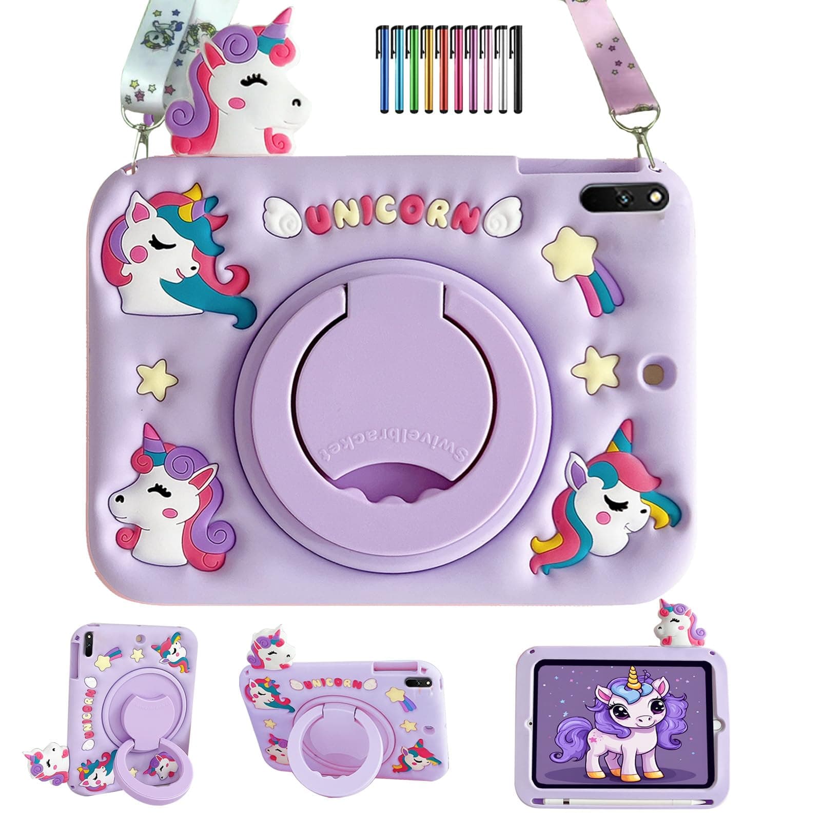 Case Compatible with Huawei MatePad SE 11 Inch Tablet 2024, with Pen Holder, 360° Rotatable Stand, Shoulder Strap, Stylus, Violet