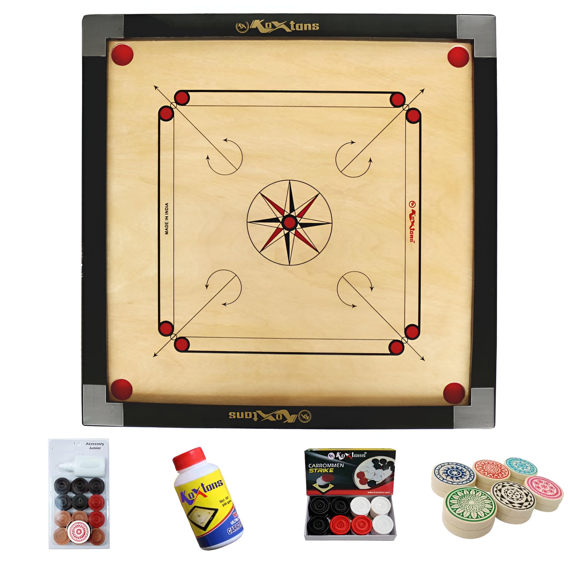 Carrom Board 32 INCH Full Size with 1.5" Border (Economy) with STRICKER & Accessories