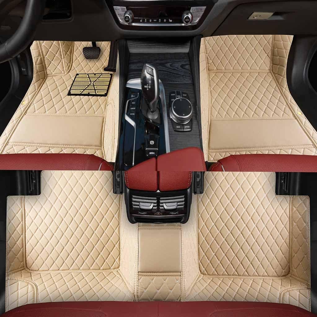 Custom Personalized Floor Mats ,Luxury Full Coverage All Weather Car Floor Mats,Anti-Slip Leather Car Mat Set ,Custom Floor Mat, for 99% of Cars, Trucks & SUV. (Beige)