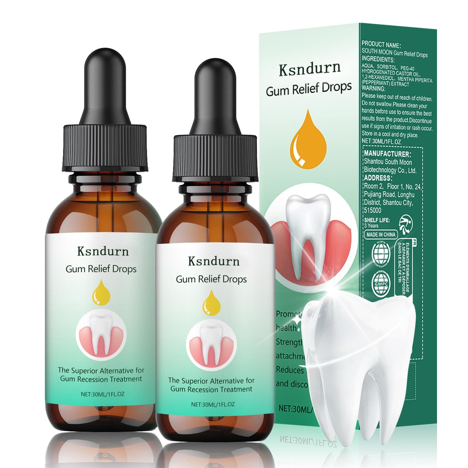 2Pcs Gum Regrowth Drops, Therapy Gel, Natural Restore Plus Liquid Drops Mouthwash - Repair For Receding Gums, Treatment Health