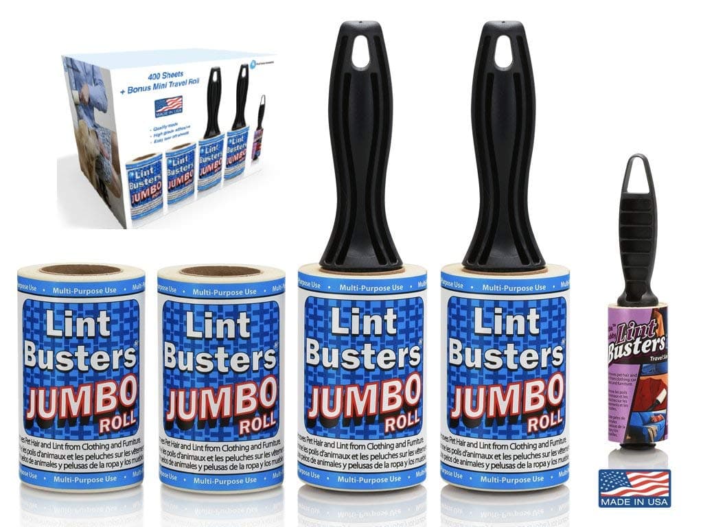 Jumbo Lint Rollers - Extra Sticky Pet Hair Remover for Clothes, Carpet, Furniture & Car - Dog/Cat Hair Lint Remover - 4 Rolls, 280 Sheets - Easy Peel, Everyday Essentials, Made in USA