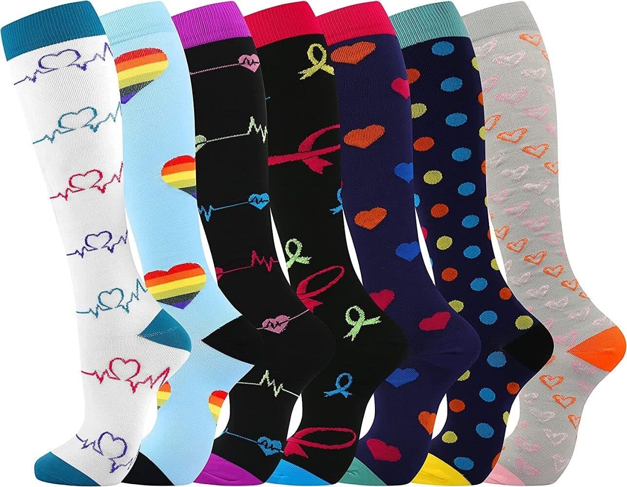 Compression Socks(7 Pair for Women & Men Circulation 20-30mmhg Knee High Sock is Best Support for Athletic Running,Cycling