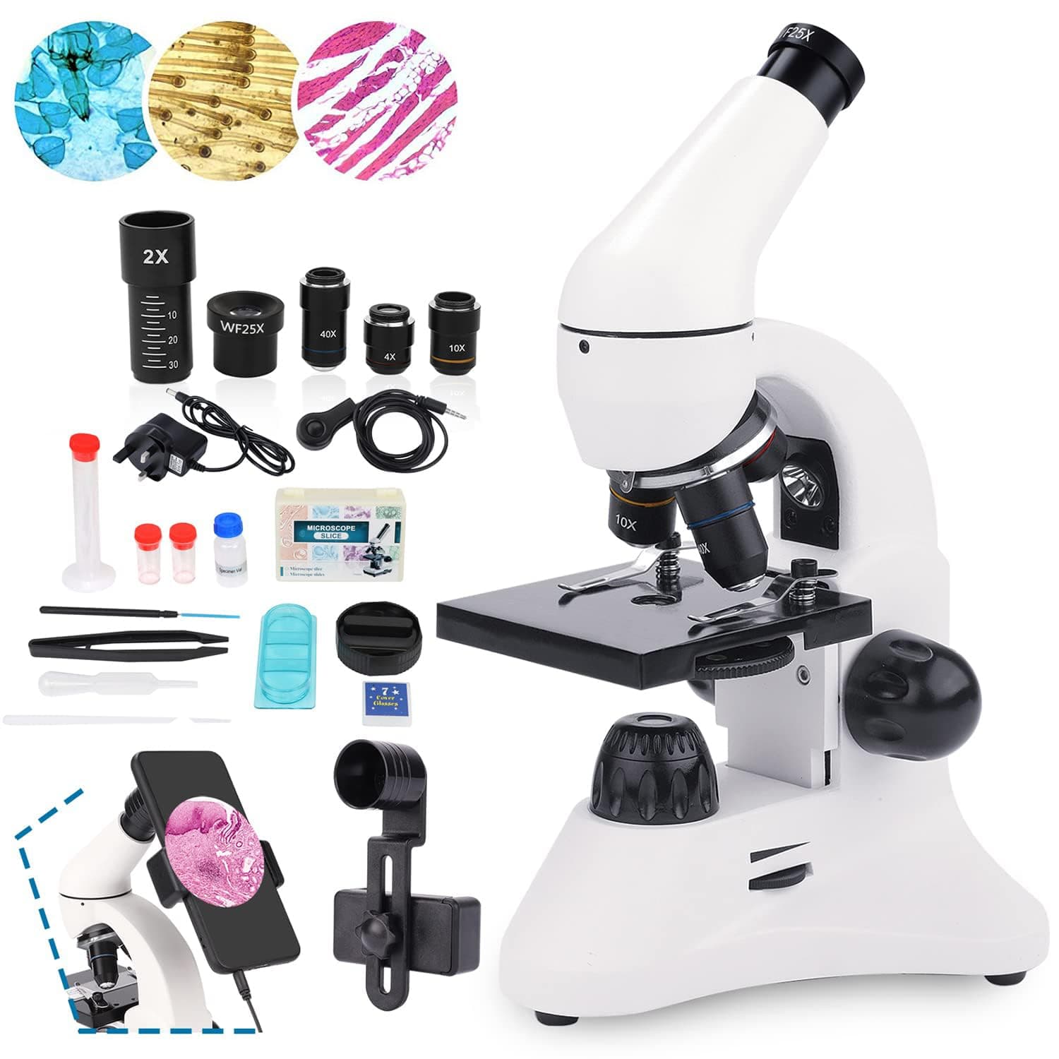 USCAMEL 40X-2000X Microscope for Kids Students Adults,With Slides Set And Double LED Lights,Professional Microscopes School Laboratory Home Biological Education