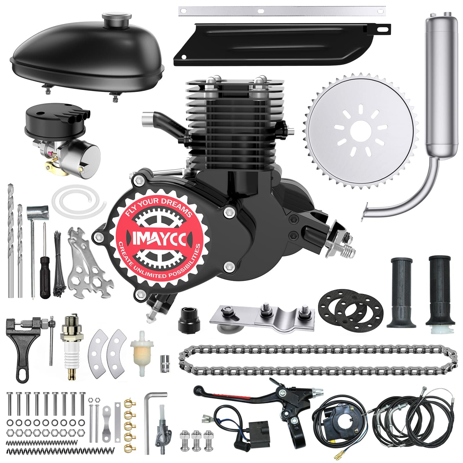 100cc Bicycle Engine Kit: 2 Stroke Motorized Bike Motor Kit for 26" to 28" Bicycles (Black)