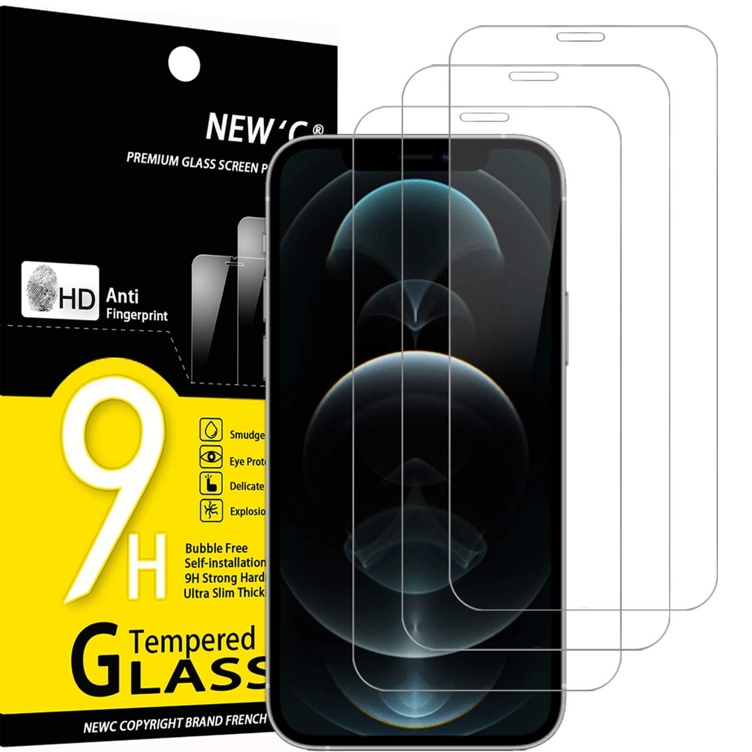 NEW'C 3 Pack Designed for iPhone 12 Pro Max Screen Protector (6.7"), Enhanced Tempered Glass Protection, Case Friendly Anti Scratch Bubble Free Ultra Resistant