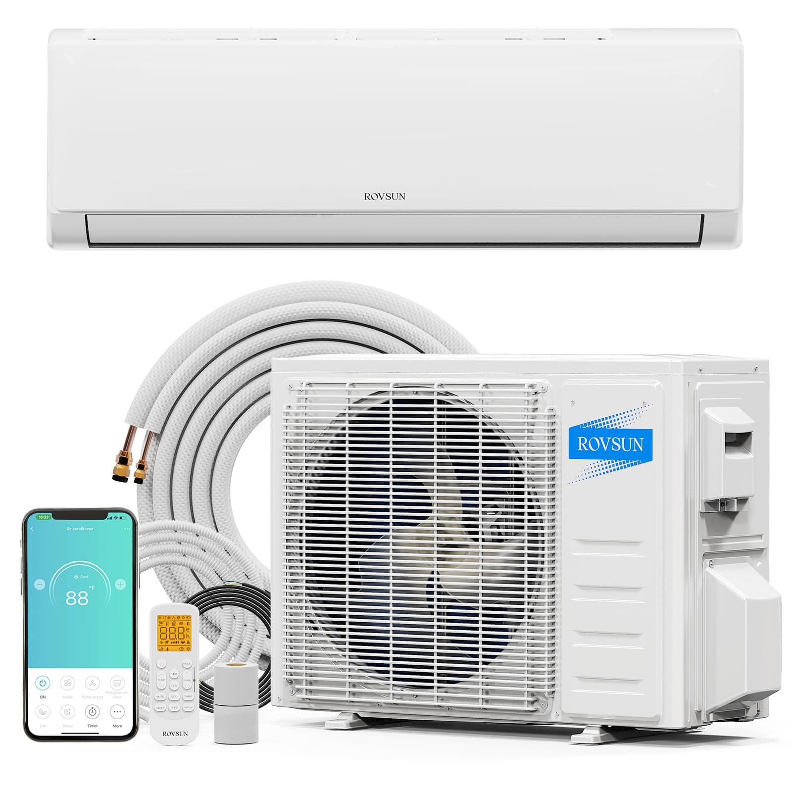 ROVSUN 24000 BTU Wifi Enabled Mini Split Air Conditioner & Heater with Inverter, 21 SEER2 Energy Saving 230V Ductless Split AC Unit with Pre-Charged Condenser, Heat Pump & Installation Kit