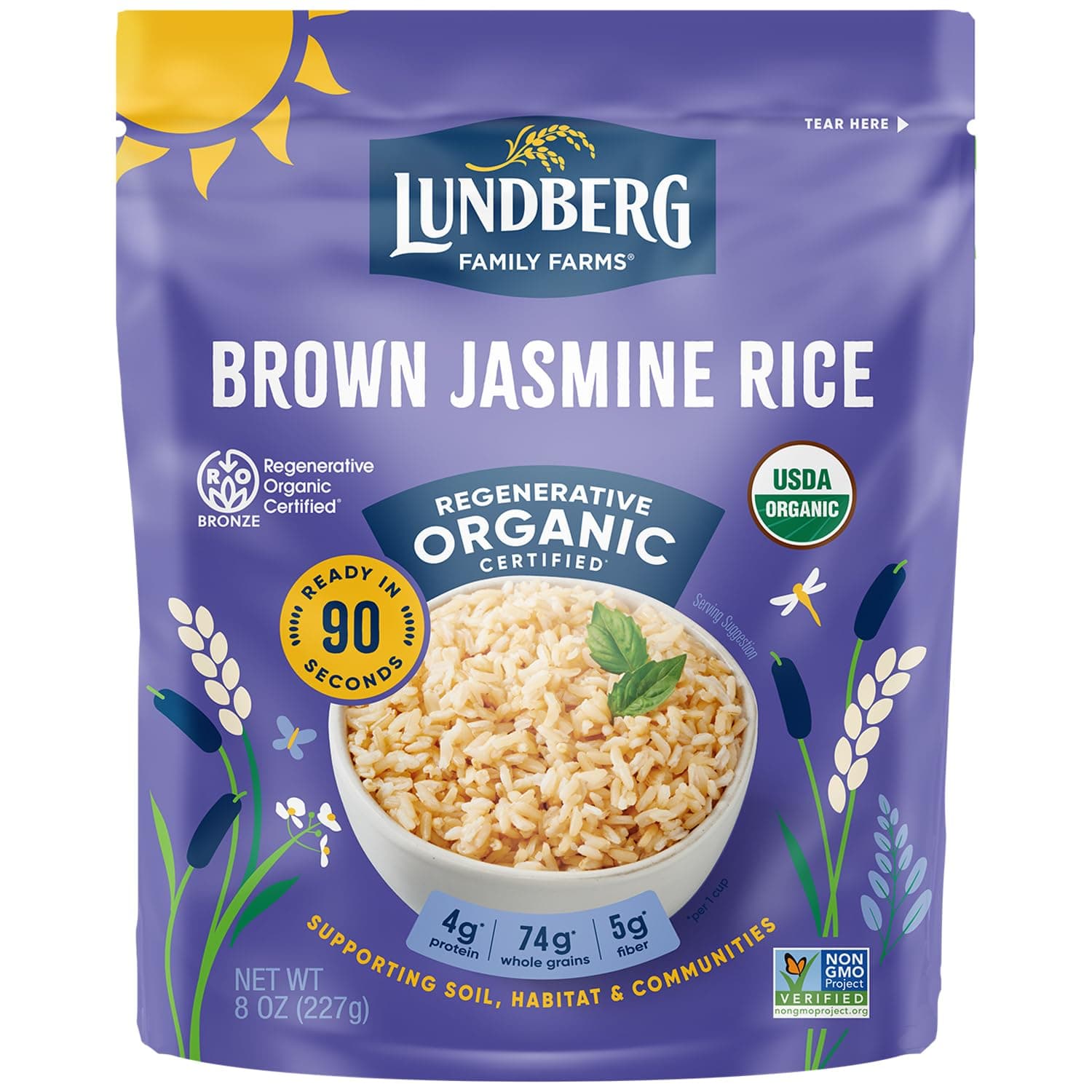 Brown Jasmine Rice, Ready in 90 Seconds – RegenerativeOrganic Certified Long Grain Brown Rice, Microwavable, Fluffy, Non-Sticky, Aromatic Organic Rice, 8 Oz
