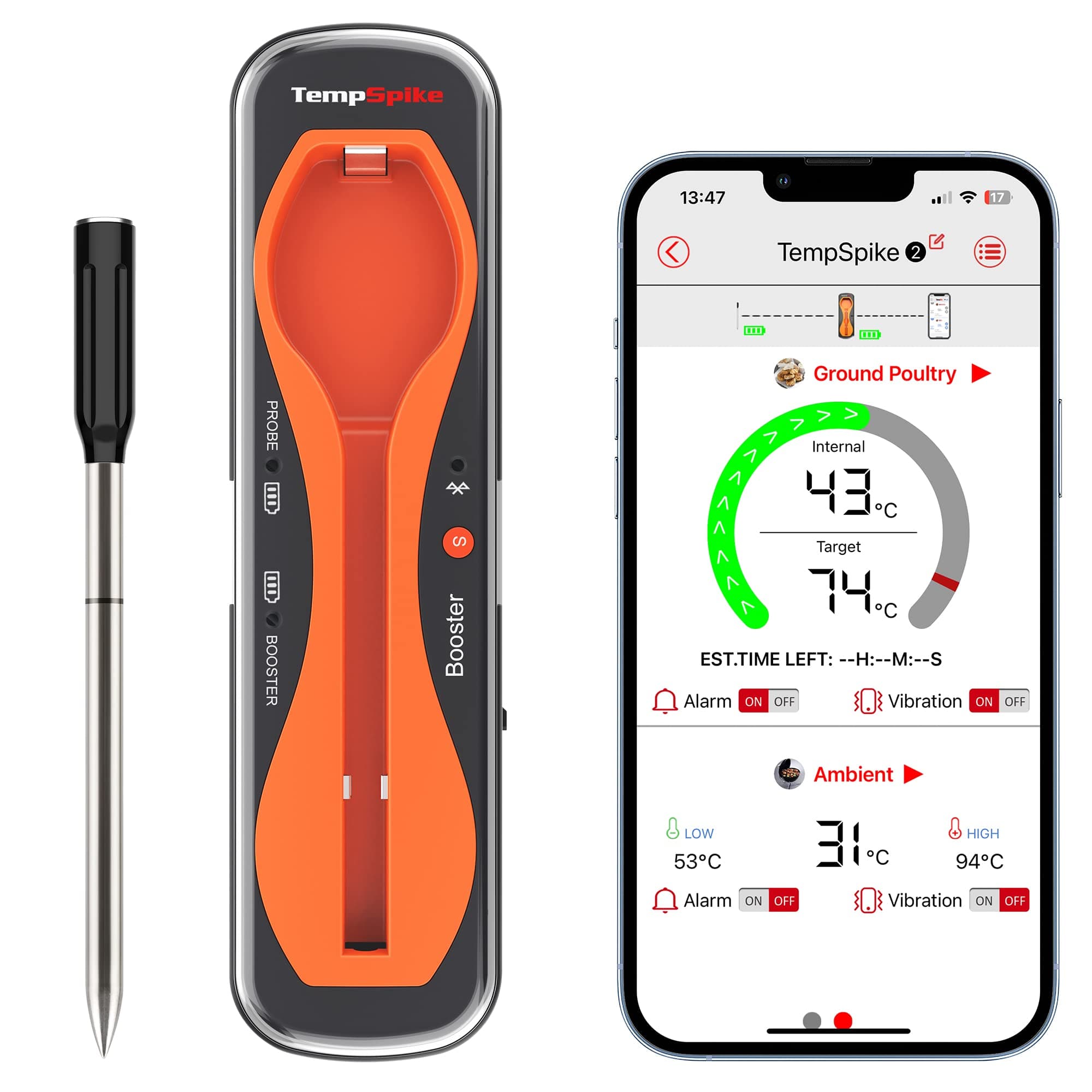 ThermoPro TempSpike 150m Range Truly Wireless Meat Thermometer, Bluetooth Meat Thermometer for Air Fryers Cooking, Grilling and Sous Vide, Food Temperature Probe with Smart APP for BBQ Oven Smoker