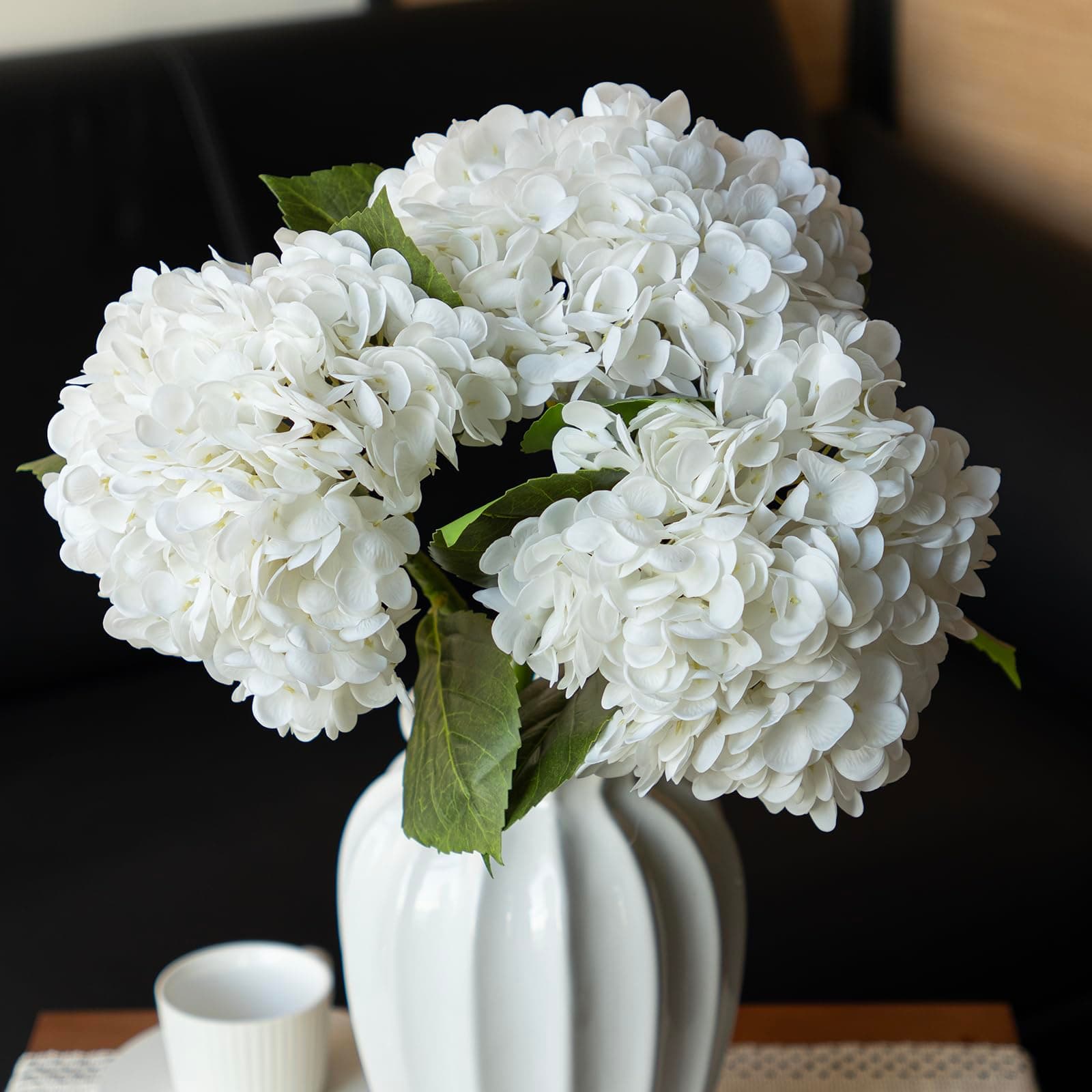 3PCS 22 inch Lifelike Artificial Hydrangea Large Real Touch Flowers Artificial Flowers Dry Flowers Outdoor Wedding Christmas Office Family Party Living Room Table Decoration (White)