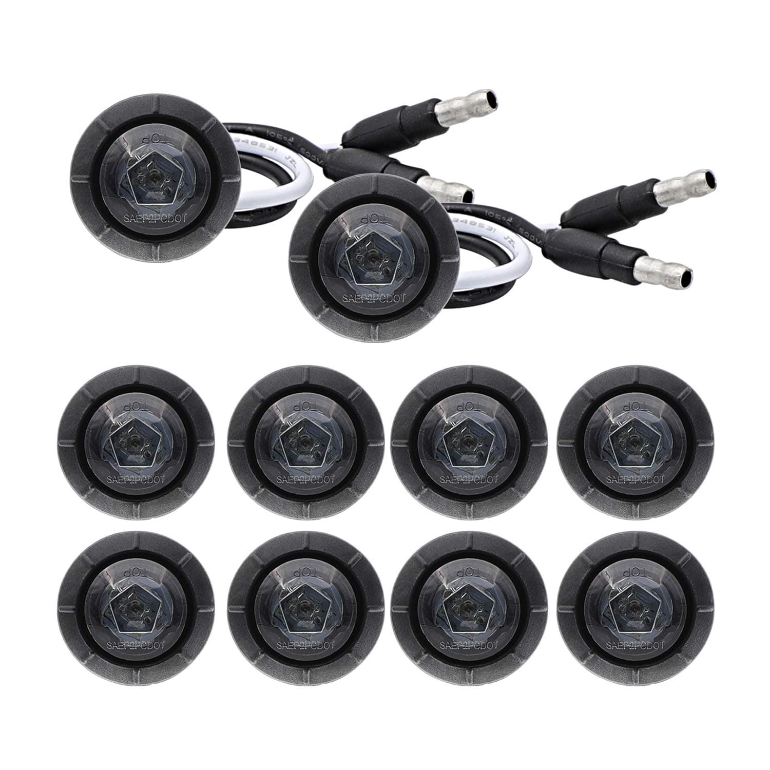 Meerkatt 3/4 2nd Generation 1 LED Bullet Side Marker with Plug Smoked Lens Amber Light 12V DC Pack of 10 for Truck Trailer Boat Bus RV/waterproof