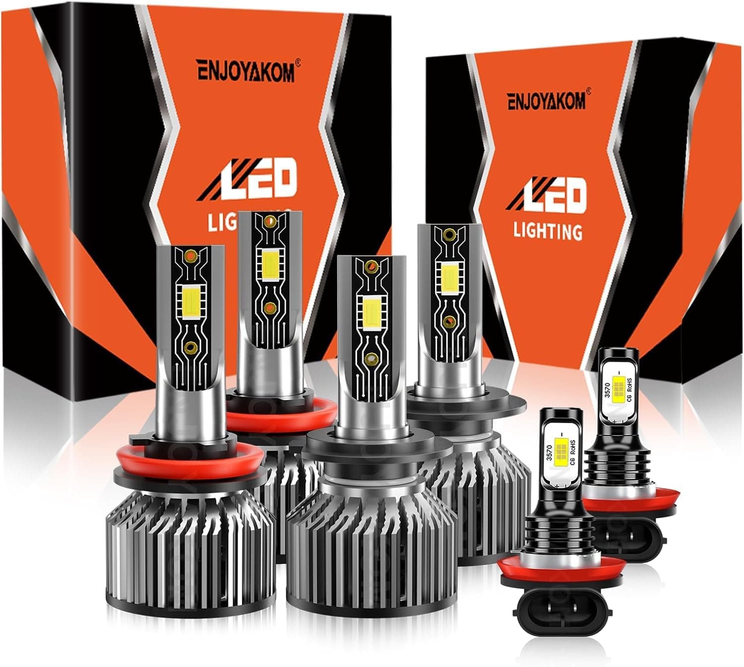 Compatible For Nissan Maxima 2016-2018 H8 H9 High/Low Beam H11 Fog Light Bulbs, 600% Brightness 6500K White with Cooling Fan, Plug and Play, IP68 Pack of 6