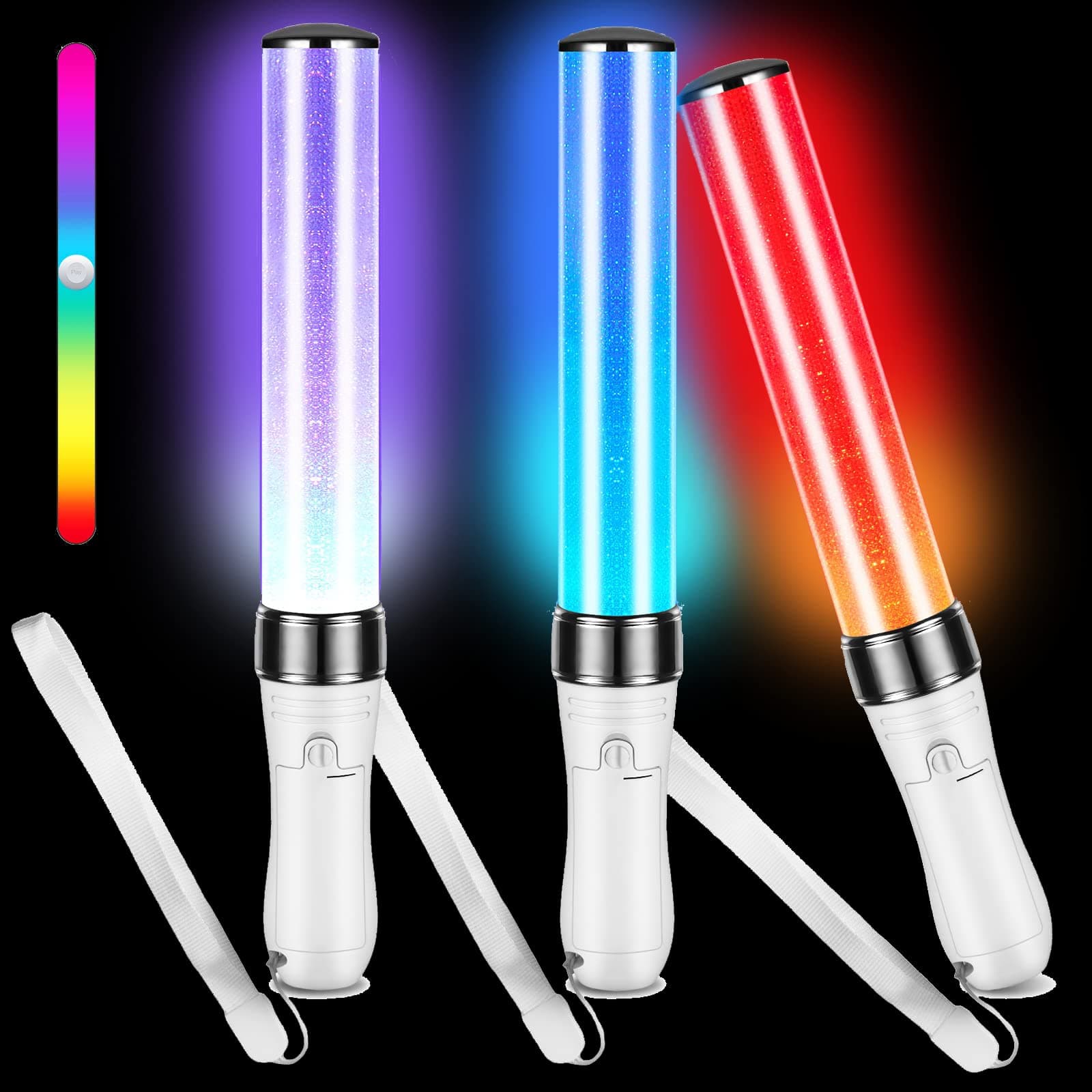 TERRIFI Glow Sticks Bulk, 3 Pcs LED Foam Sticks, 15 Color Flashing Light Party Favors, Glow in the Dark Party Supplies for Wedding, Raves, Concert, Party, Camping