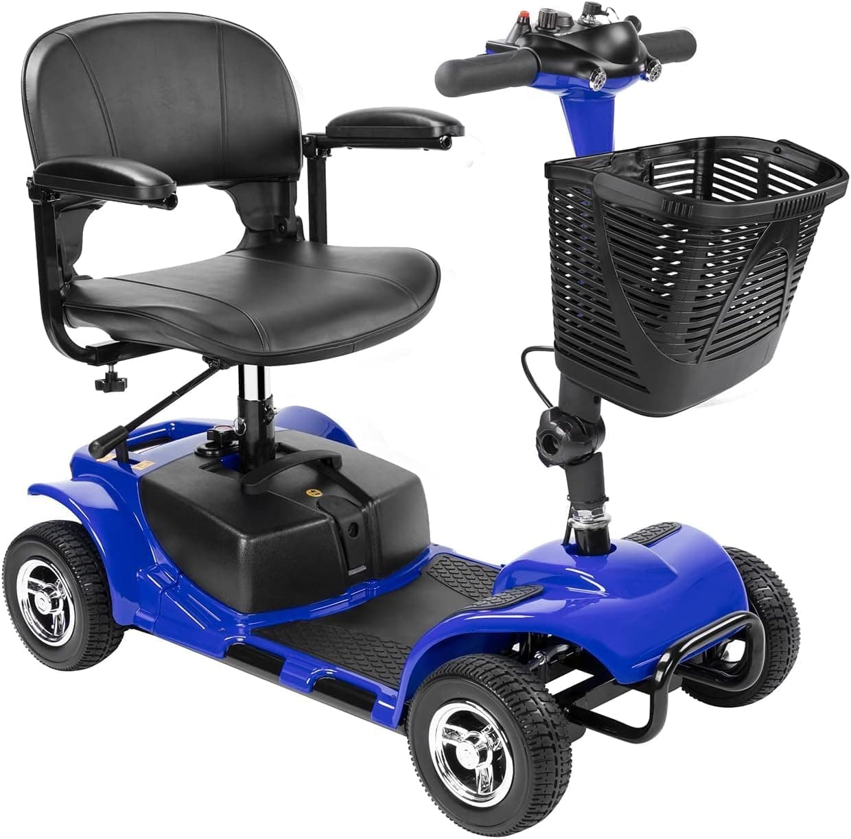 4 Wheel Mobility Scooters for Adults,Collapsible Compact Electric Scooter,Heavy Duty Powered Mobile Wheelchair Device with Lights,Basket and Long-Lasting Battery(Blue)