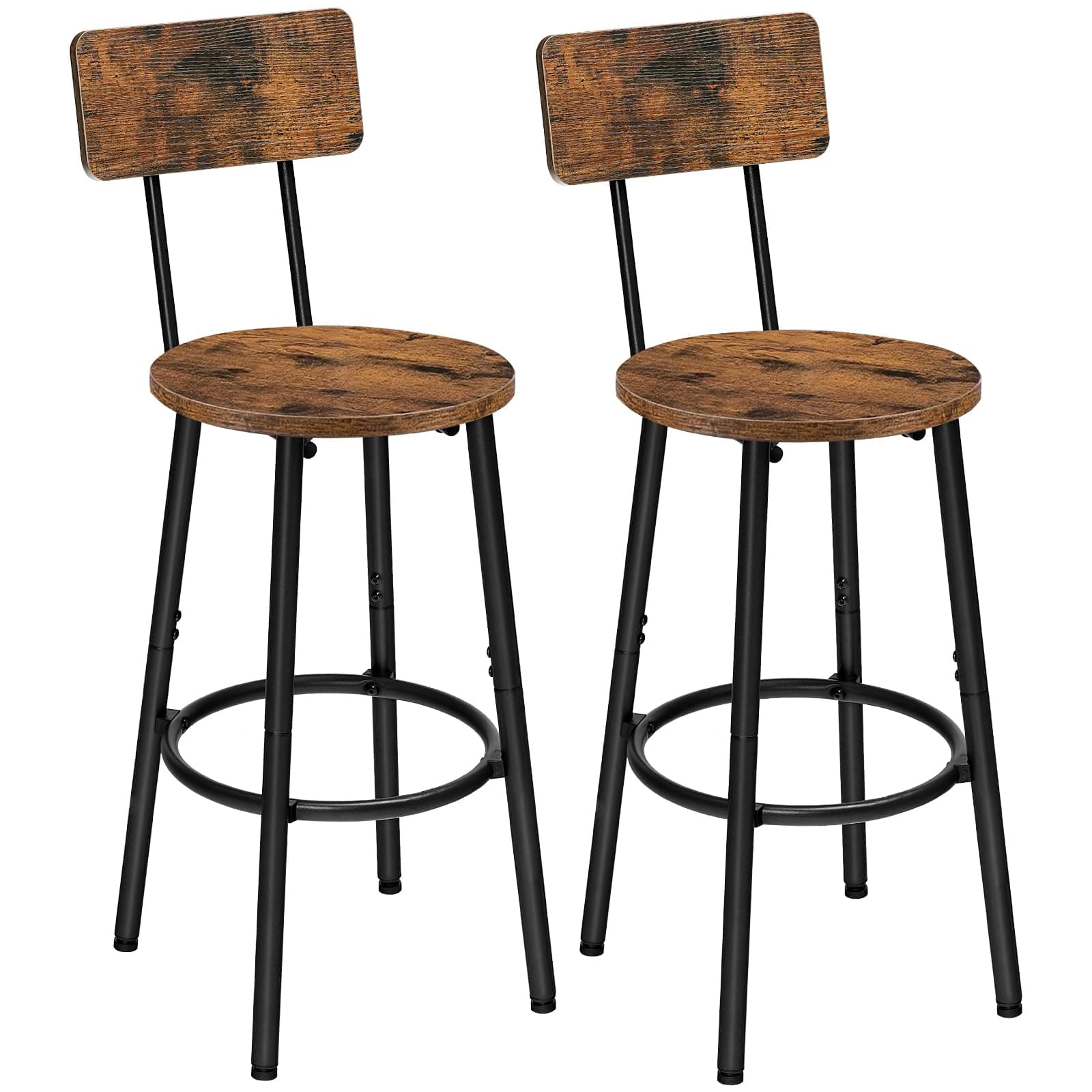 HOOBRO Bar Stools,Set of 2 Round Bar Chairs with Back,25.2" Bar Chairs for Kitchen Island, Dining Room,Counter Height Bar Stools, Easy to Assemble, Rustic Brown and Black BF32BY01G2