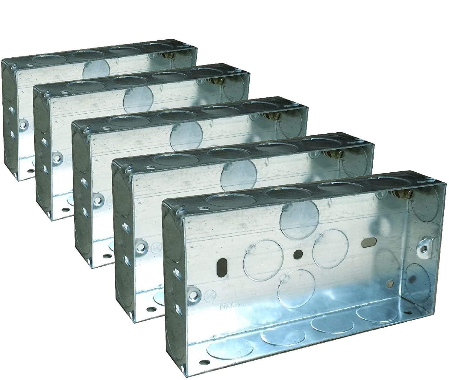 Home.smart 5 x Double Metal Back Box 25mm Flush Wall Pattress / 2 Gang Electrical Sockets