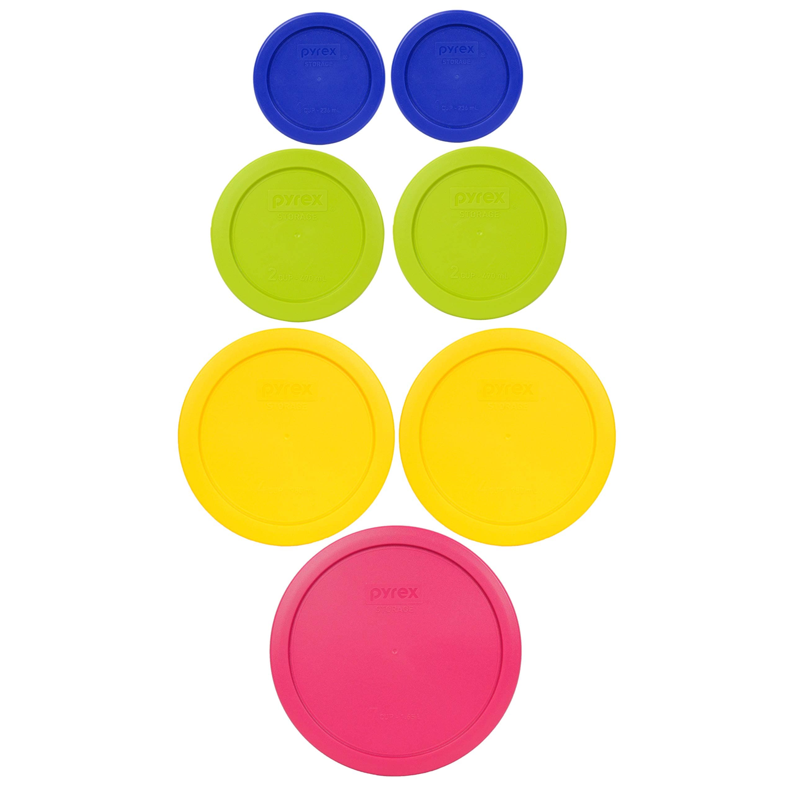 Pyrex Food Storage Plastic Replacement Lid Set (Cobalt Blue, Green Edamame, Yellow, Pink) - Made in USA