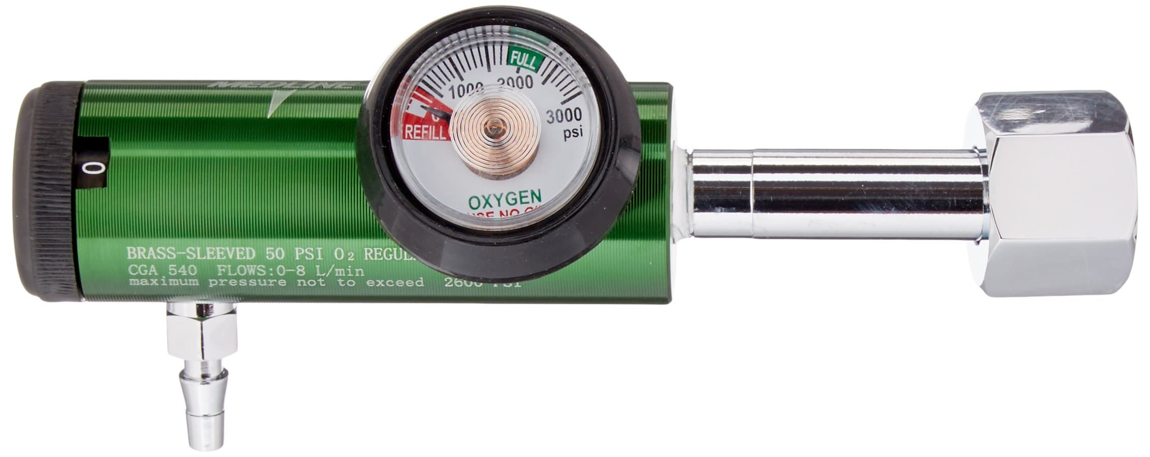 Best Valued Mini Oxygen Regulator, 0-8LPM, 540 CGA Connector, Brass Sleeve