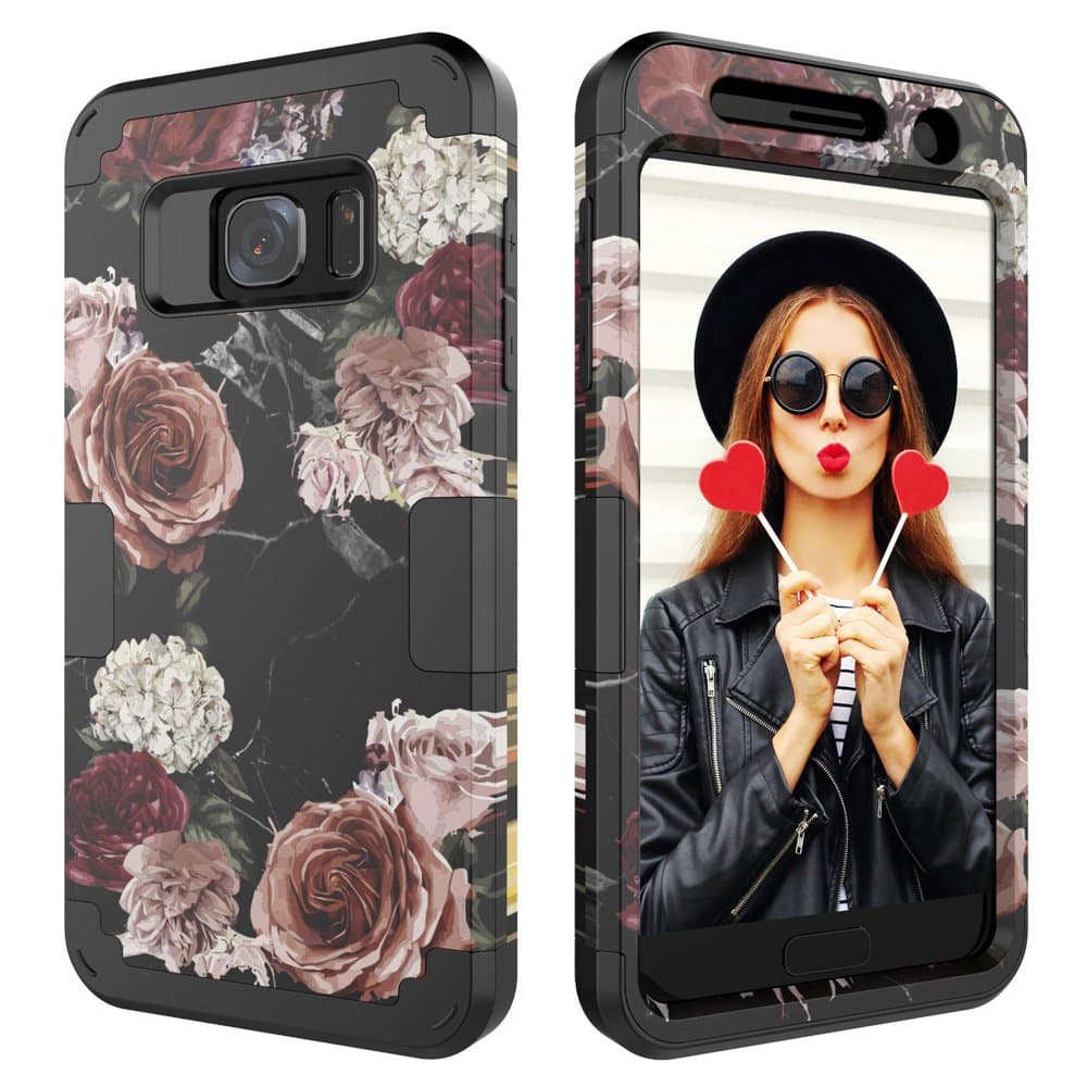 Digital Hutty 3 in 1 Shockproof Heavy Duty Full-Body Protective Cover for Samsung Galaxy S7 Marble Flower