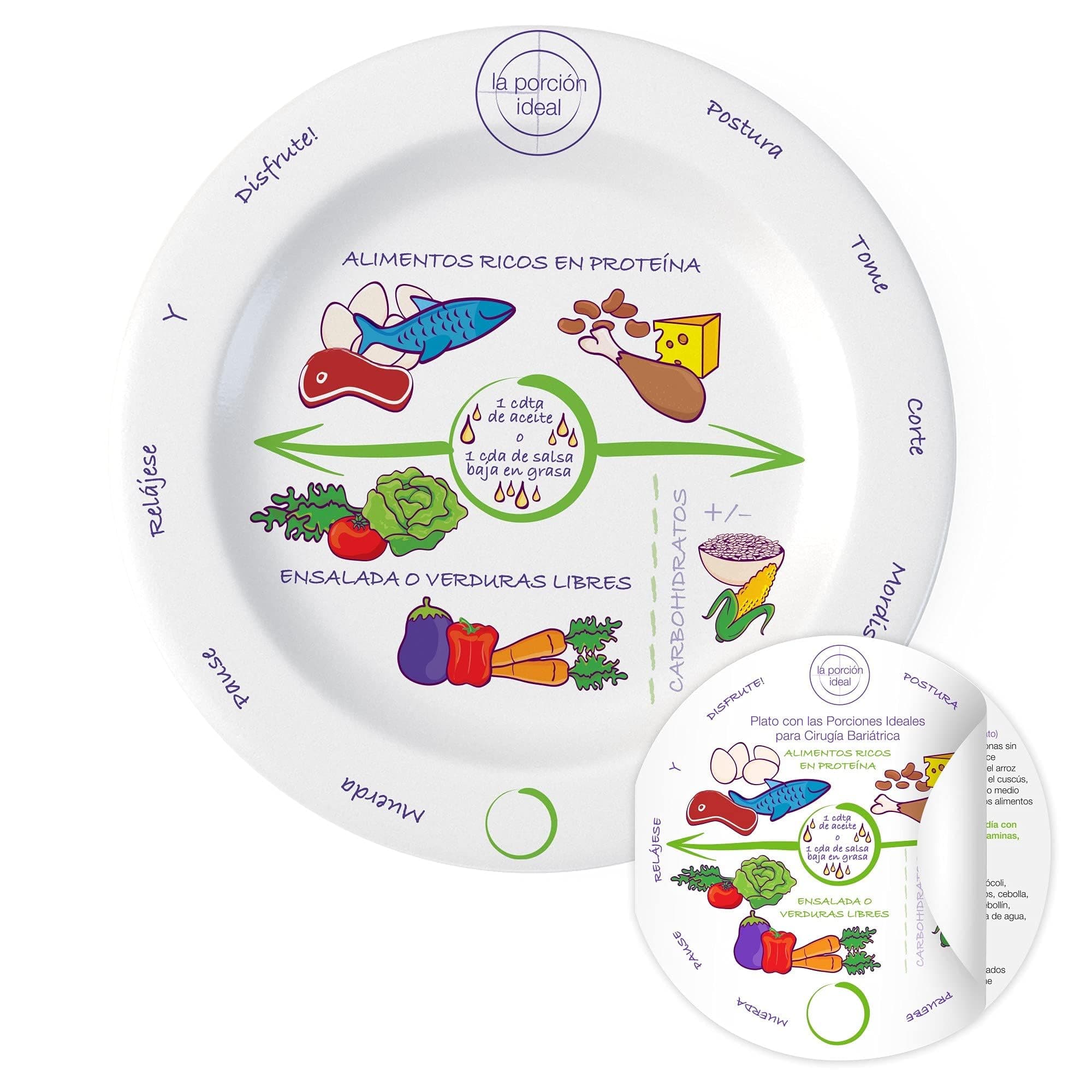 Spanish Bariatric Portion Control Plate 8” in MELAMINE for Bariatric Surgery, Measured Eating and Weightcontrol Diet Plate Post Gastric Sleeve or RnY Gastric-Bypass Operations, Bariatric must-haves